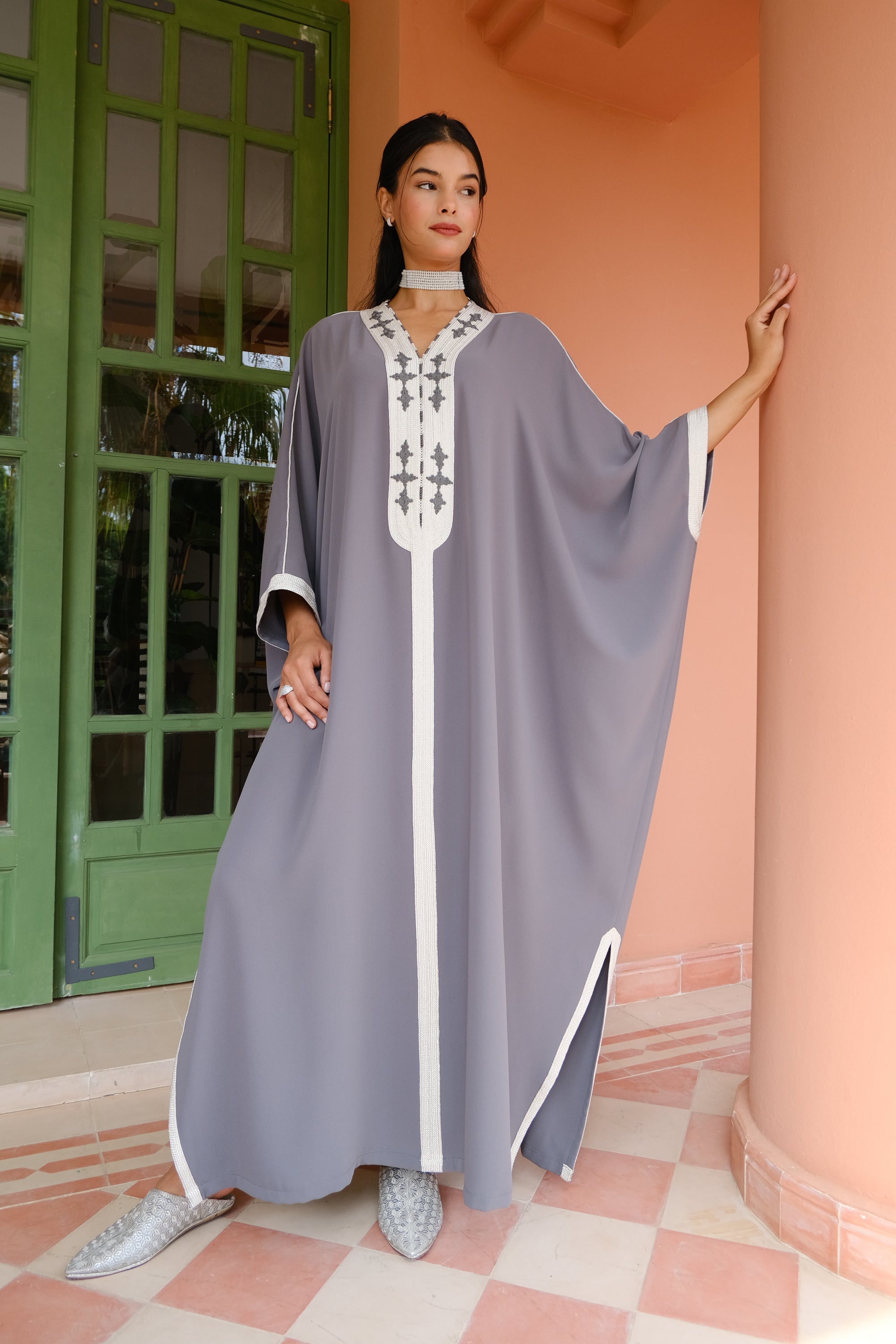 WADIA Oversized Kaftan with Hand-Embroidered Statement Neckline