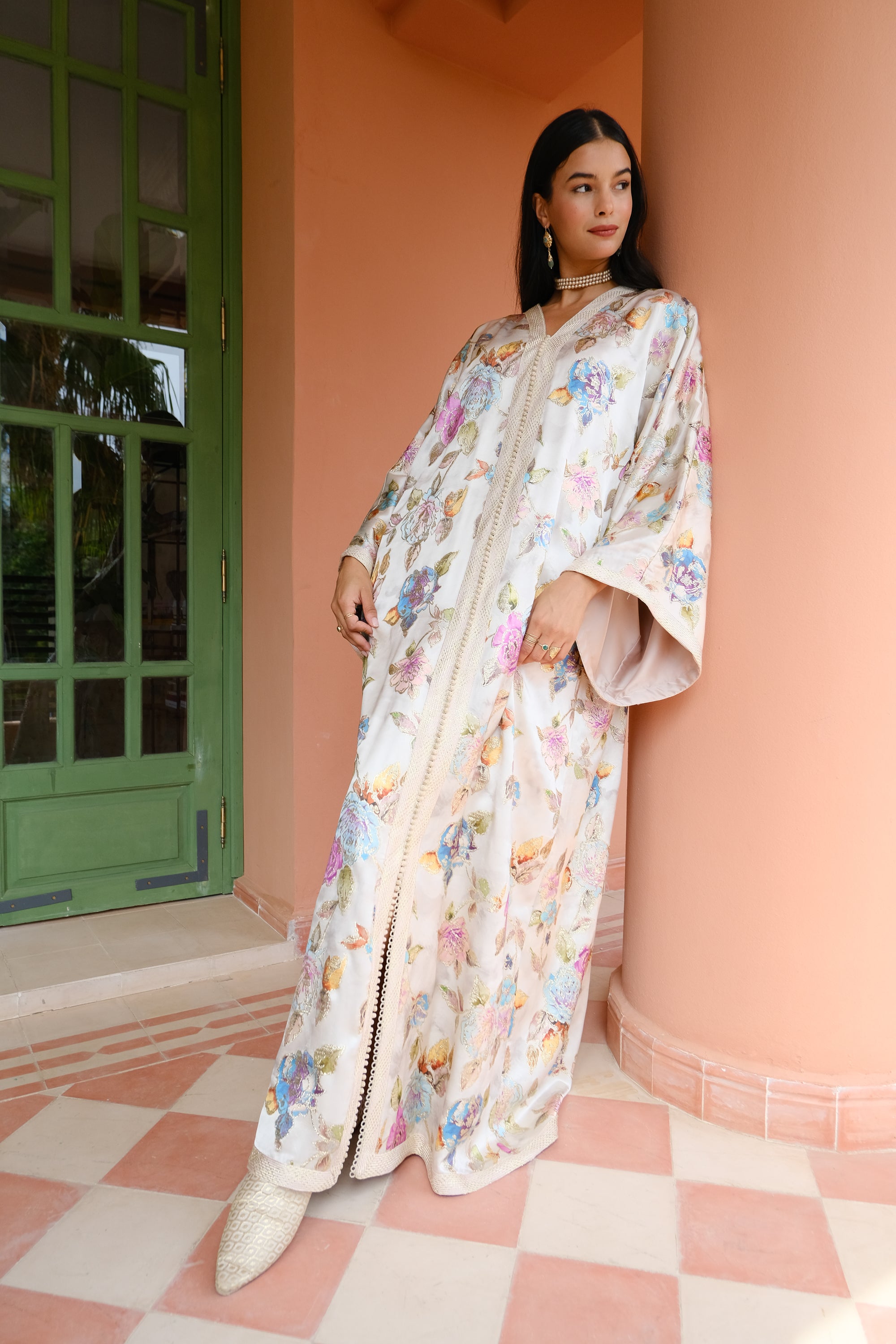 Warda Floral Silk Kaftan