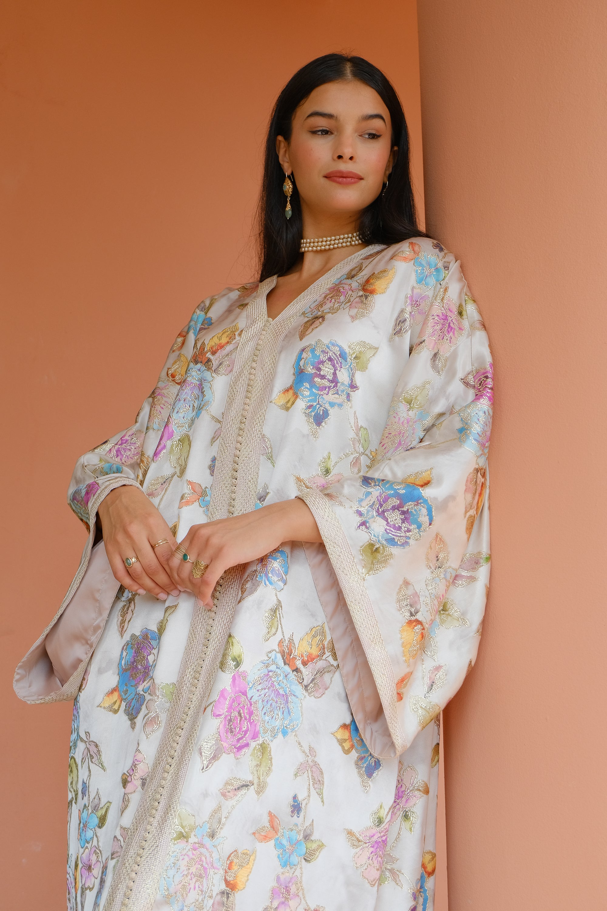 Warda Floral Silk Kaftan
