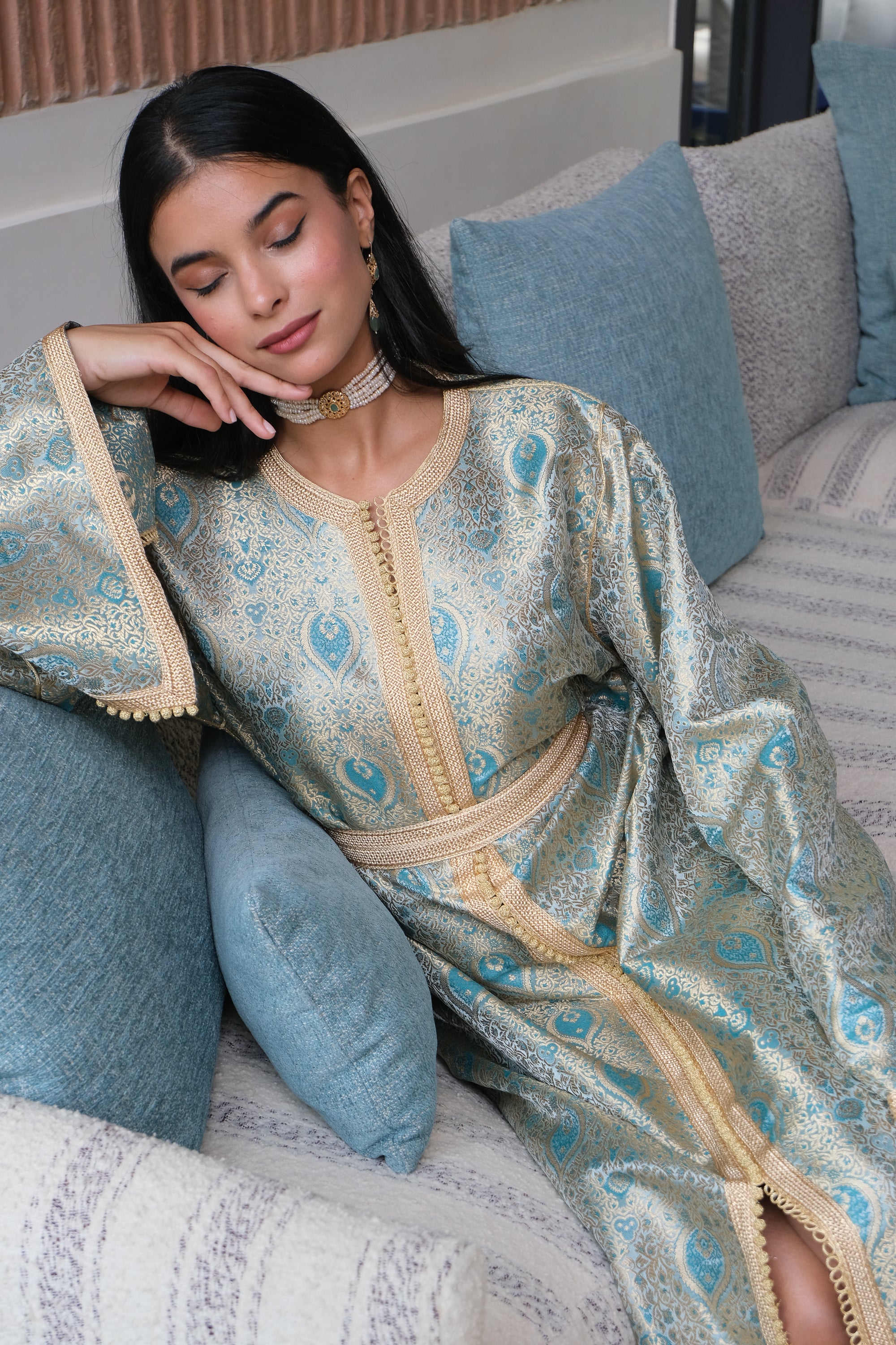 BUSHRA Silk Brocade Kaftan with Hand Embroidery and Vintage Cut