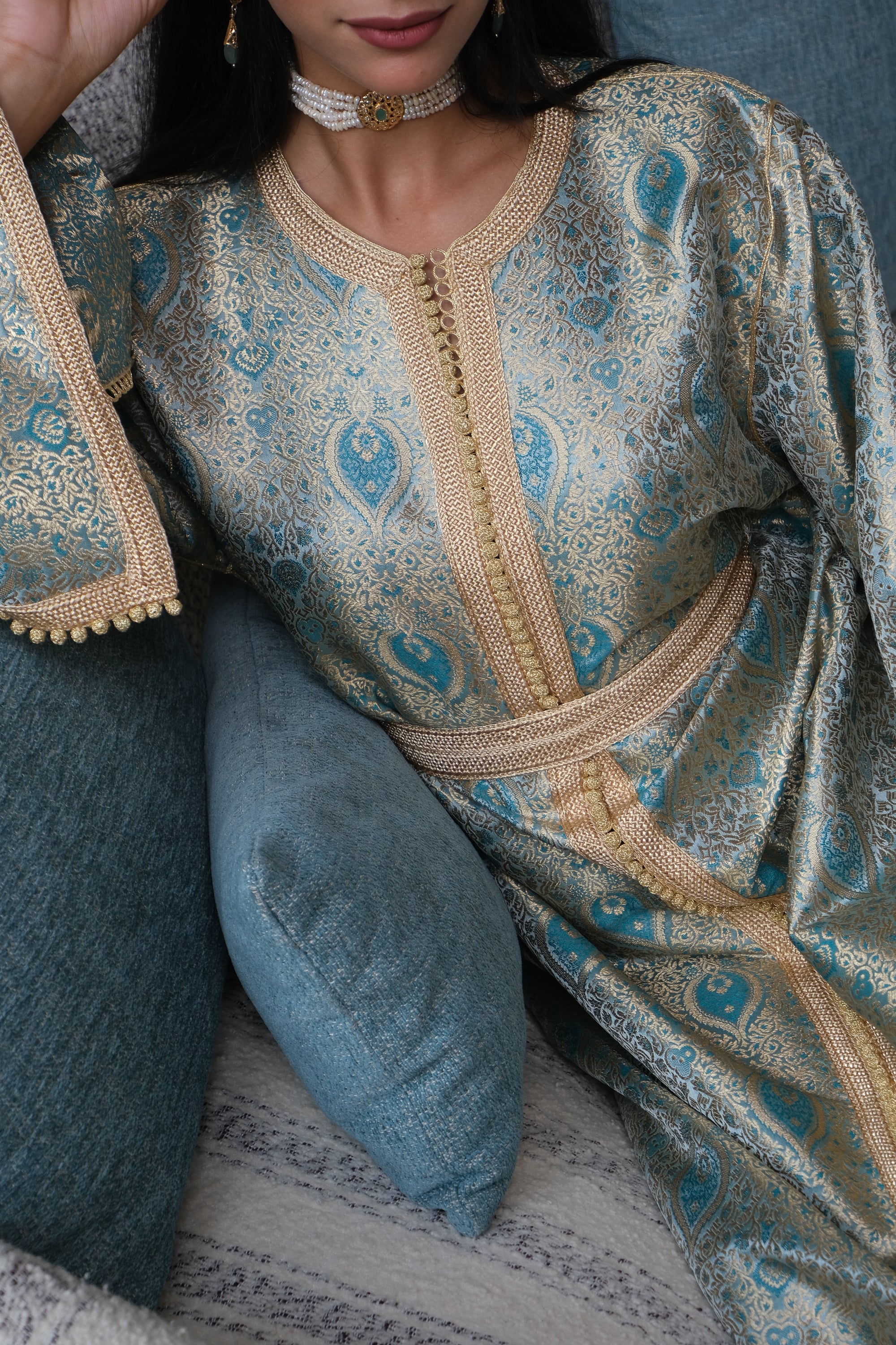 BUSHRA Silk Brocade Kaftan with Hand Embroidery and Vintage Cut