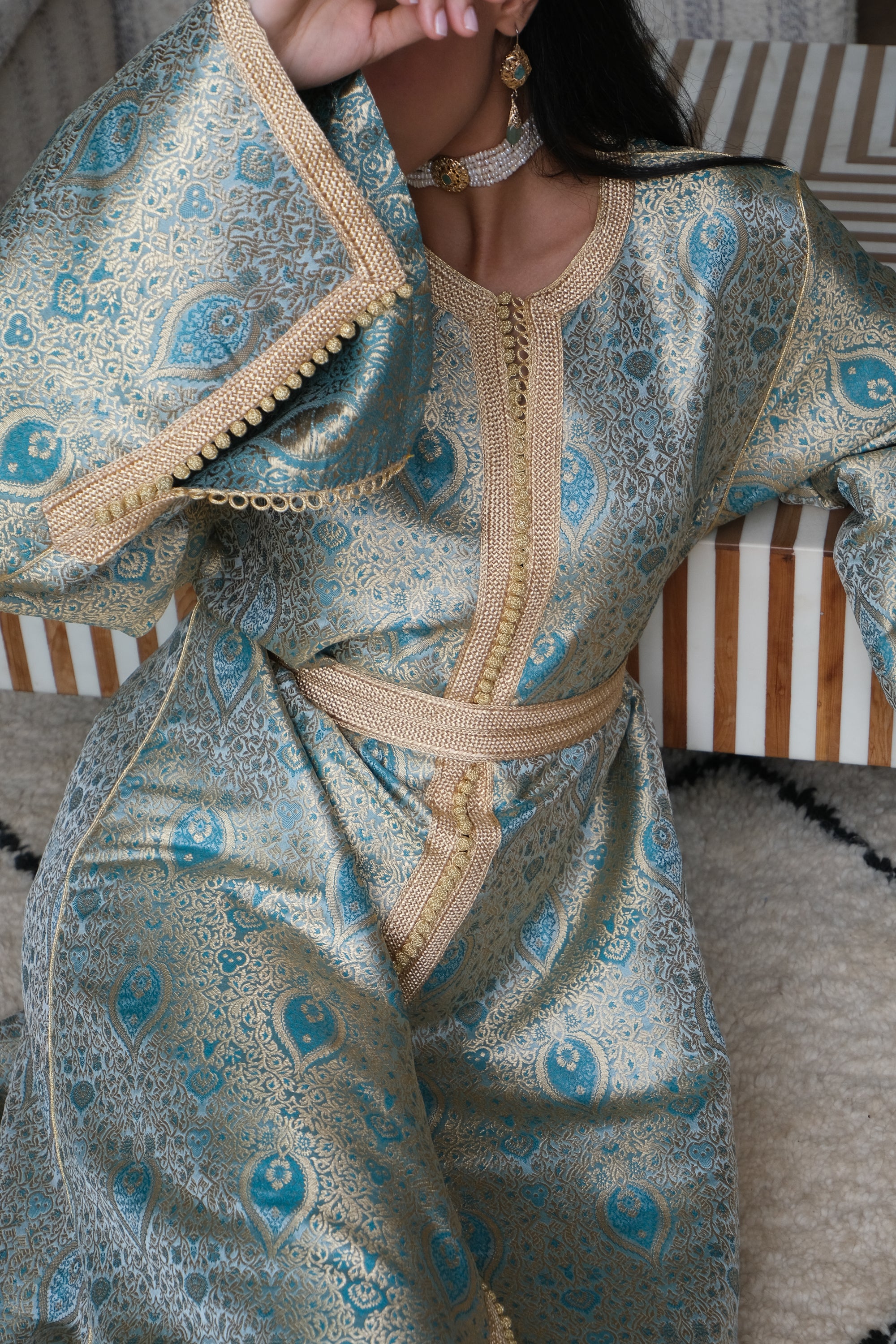 BUSHRA Silk Brocade Kaftan with Hand Embroidery and Vintage Cut