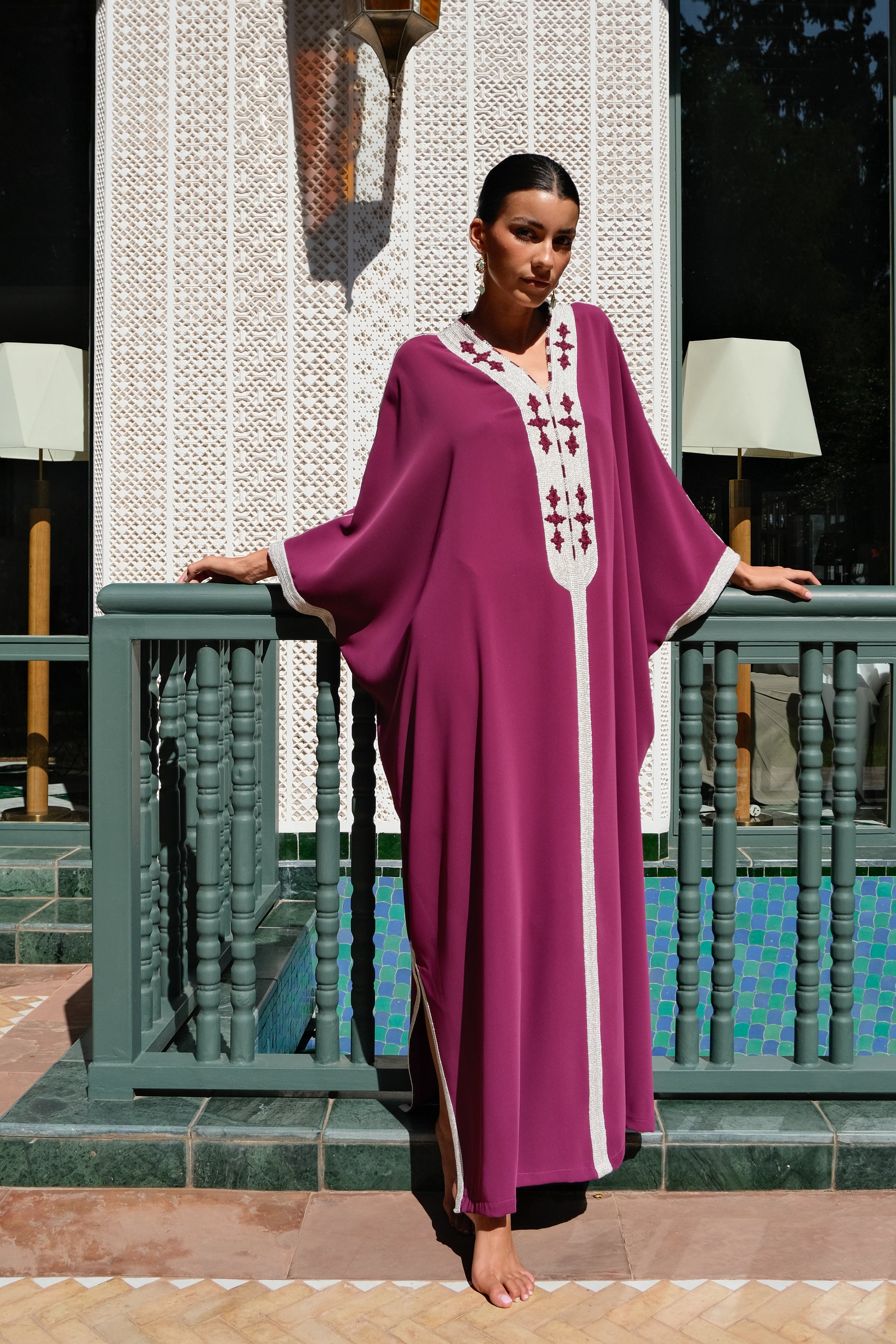 HAFSA Oversized Kaftan with Hand-Embroidered Statement Neckline Sale price