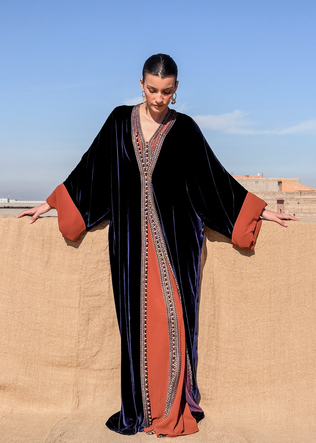 LUJAIN TWO-PIECE SILK VELVET KAFTAN