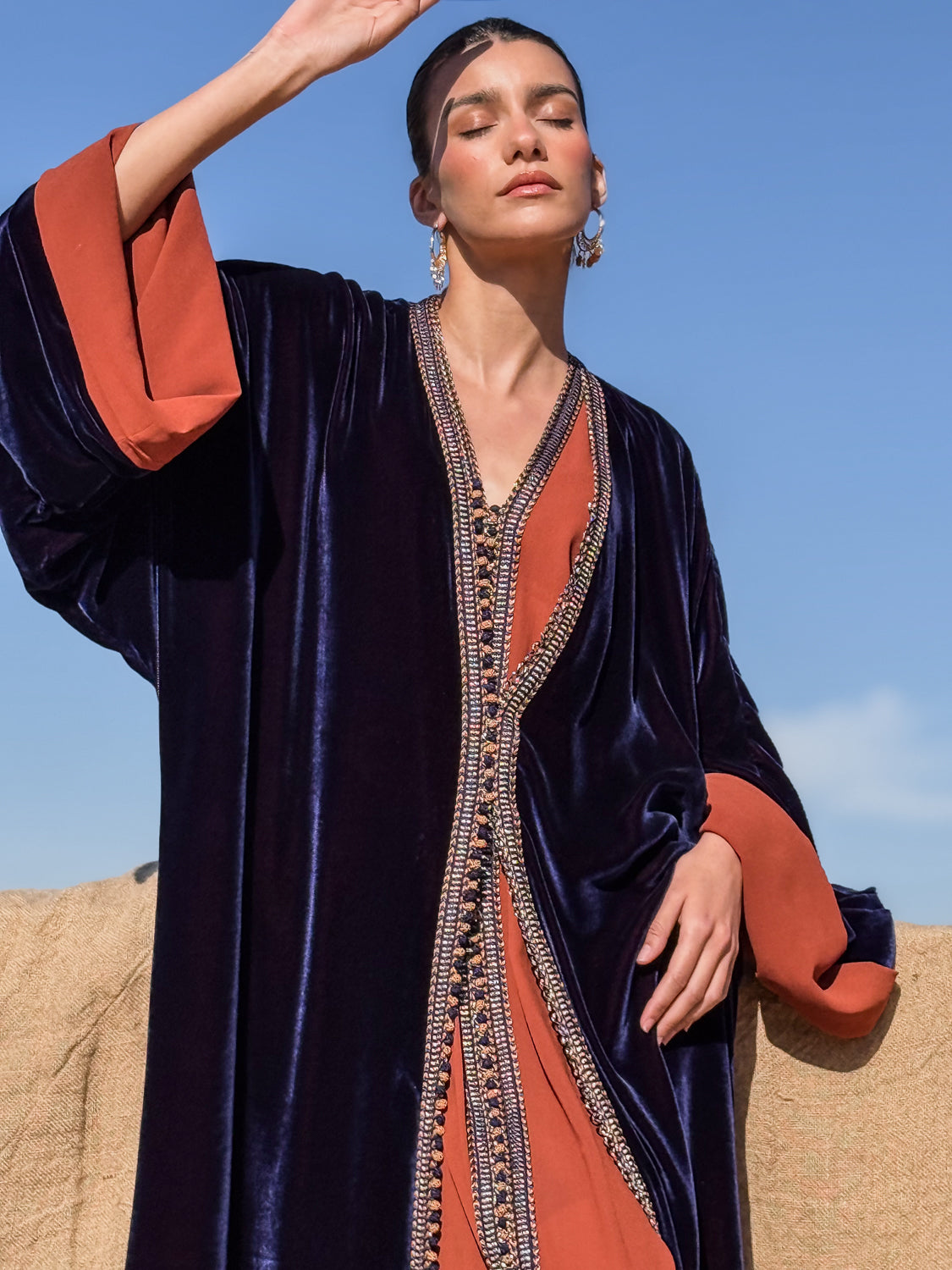 LUJAIN TWO-PIECE SILK VELVET KAFTAN