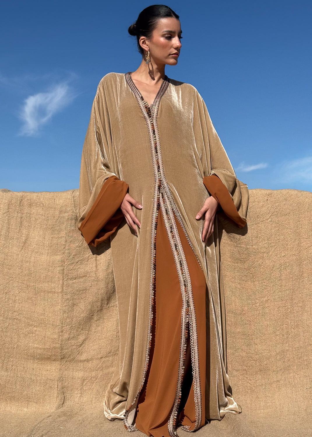 HEBA TWO-PIECE SILK VELVET KAFTAN