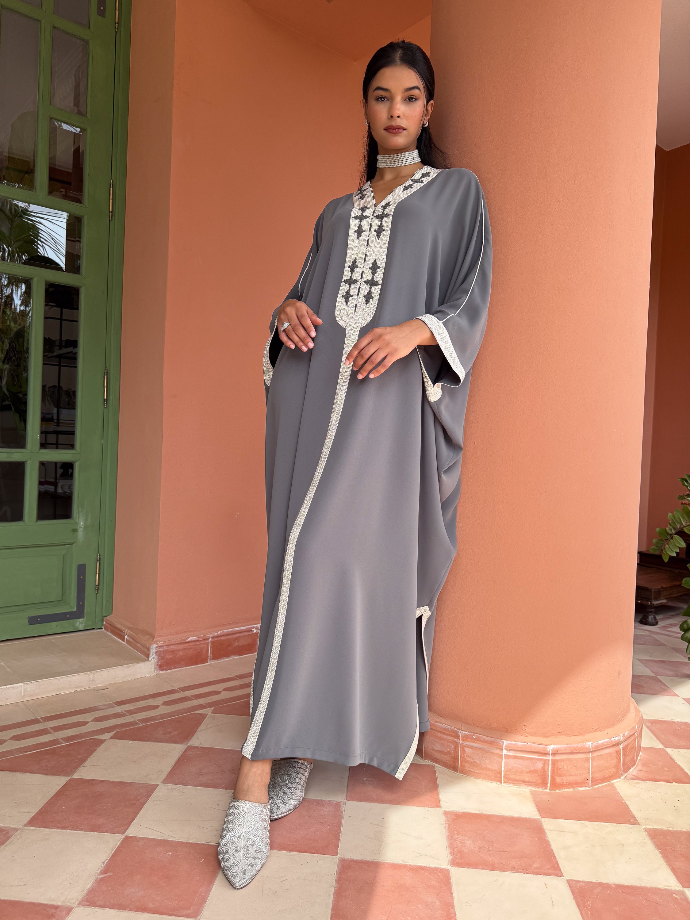 WADIA Oversized Kaftan with Hand-Embroidered Statement Neckline