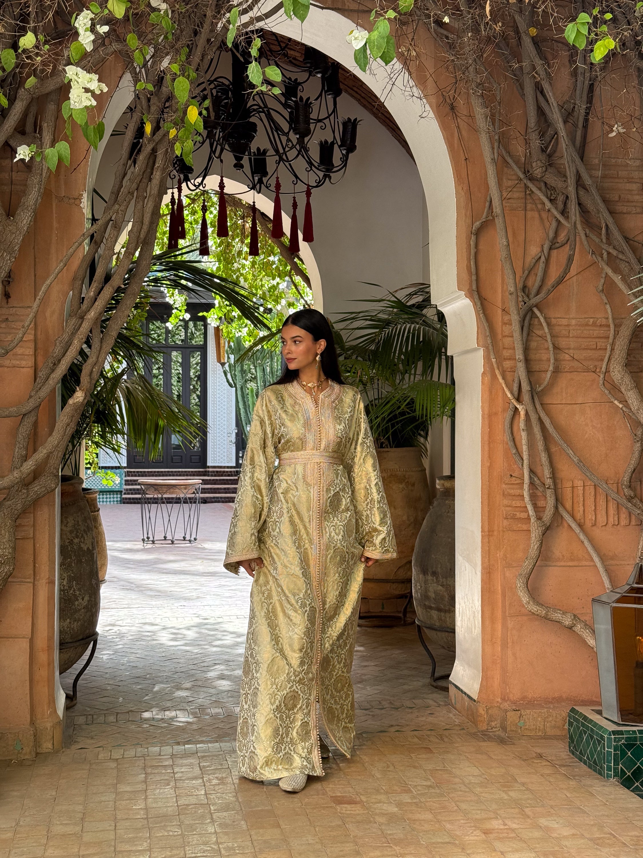 Nourane Silk Brocade Kaftan with Hand Embroidery and Vintage Cut