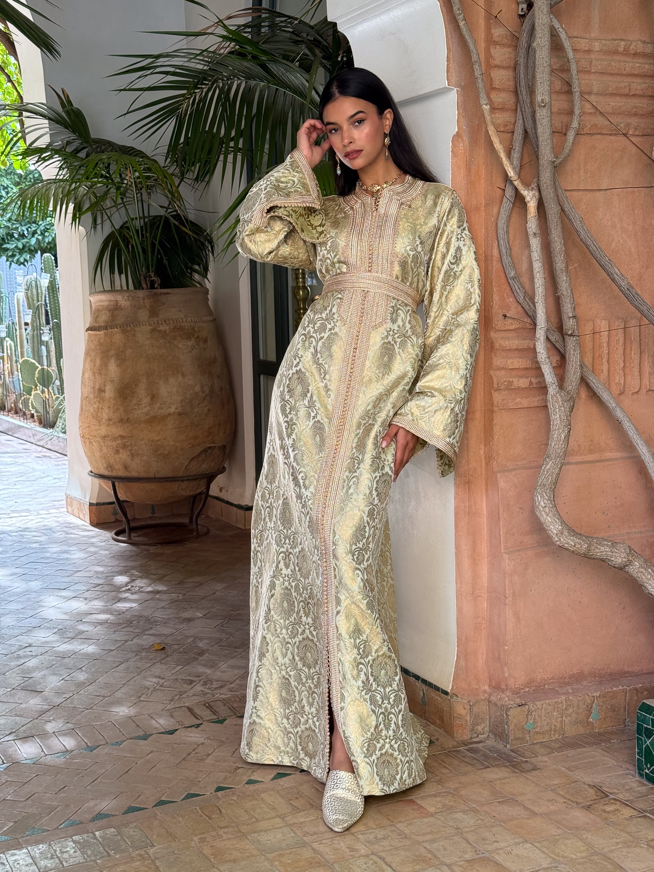 Nourane Silk Brocade Kaftan with Hand Embroidery and Vintage Cut