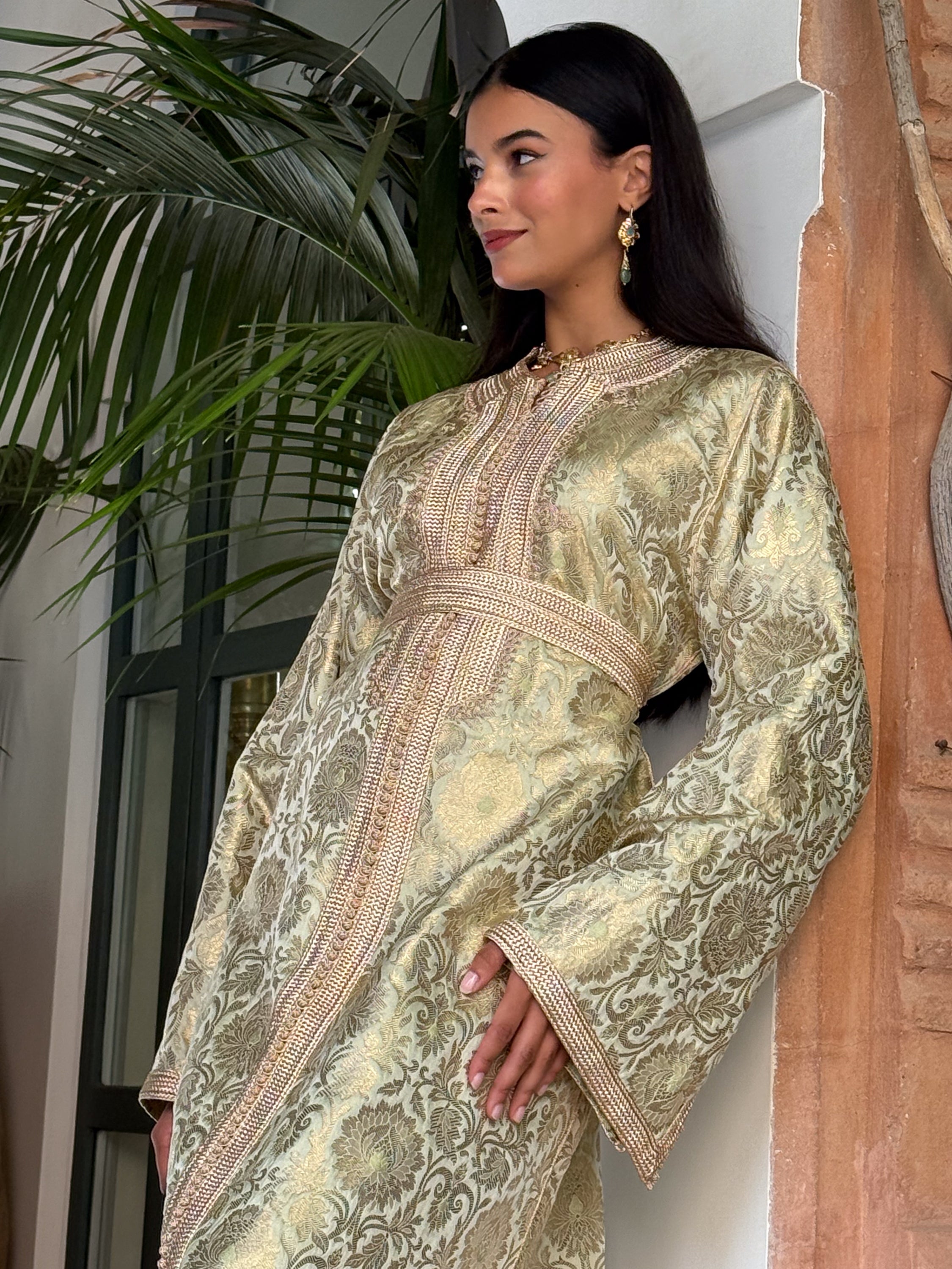 Nourane Silk Brocade Kaftan with Hand Embroidery and Vintage Cut