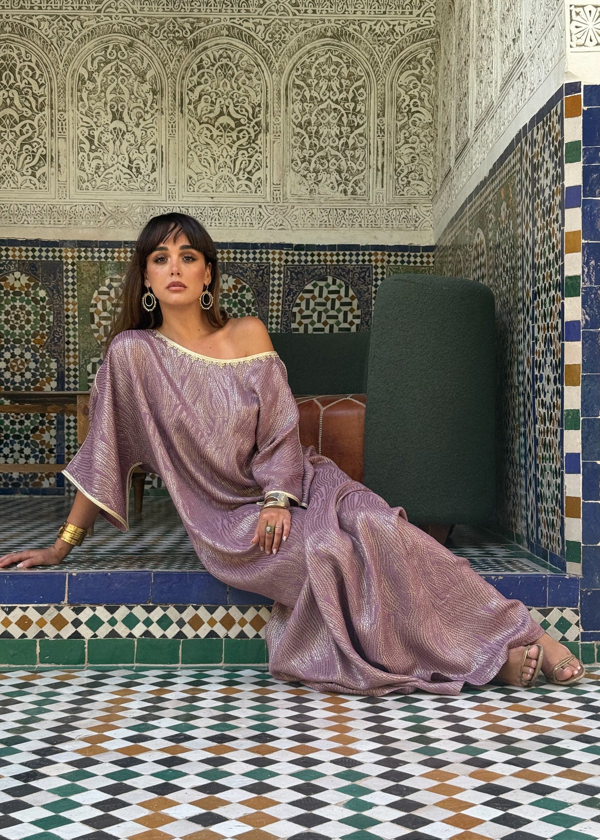 Warda Pink Jacquard Kaftan by Moroccan Touch