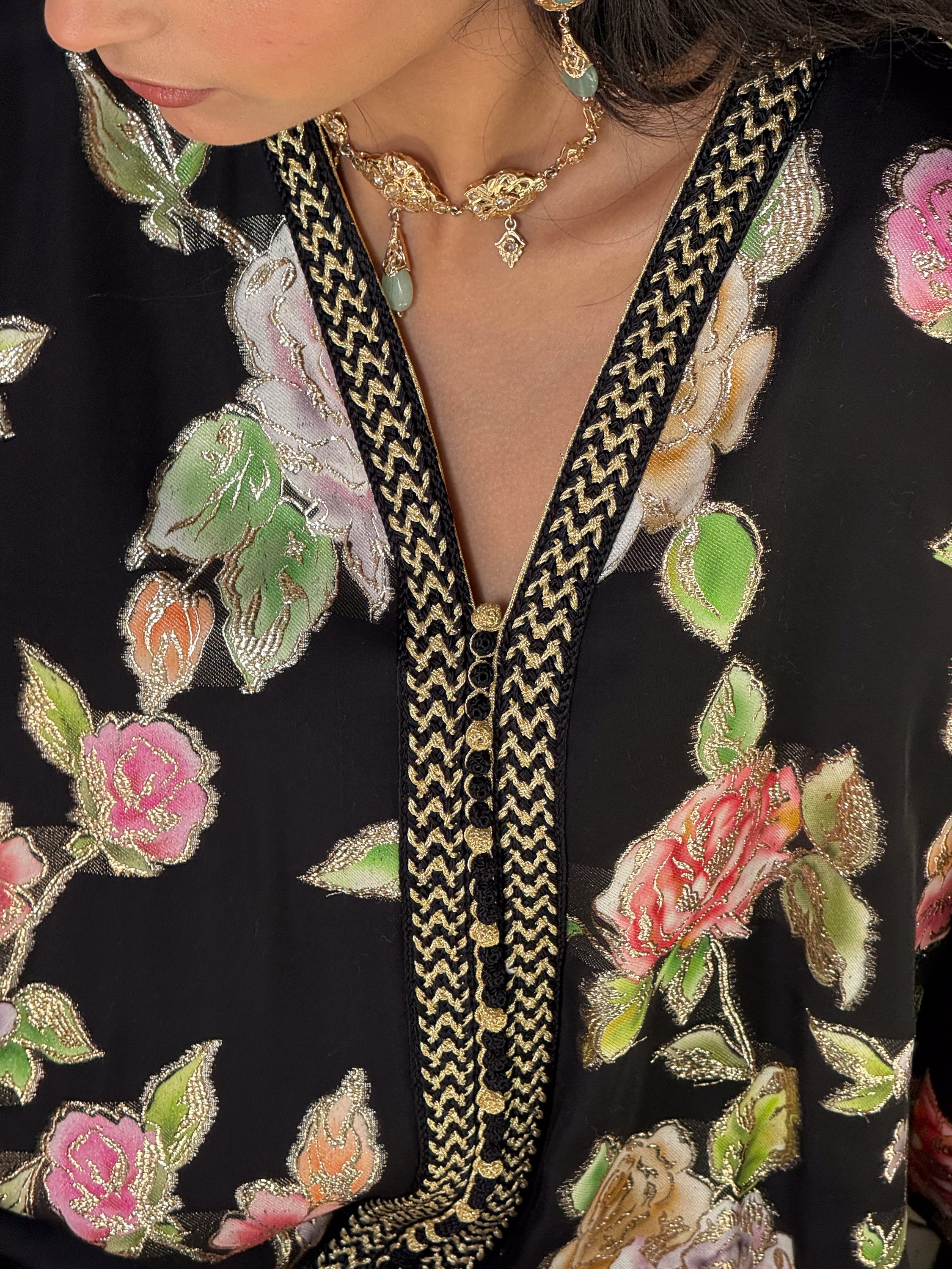 SAKI FLORAL SILK KAFTAN BLACK