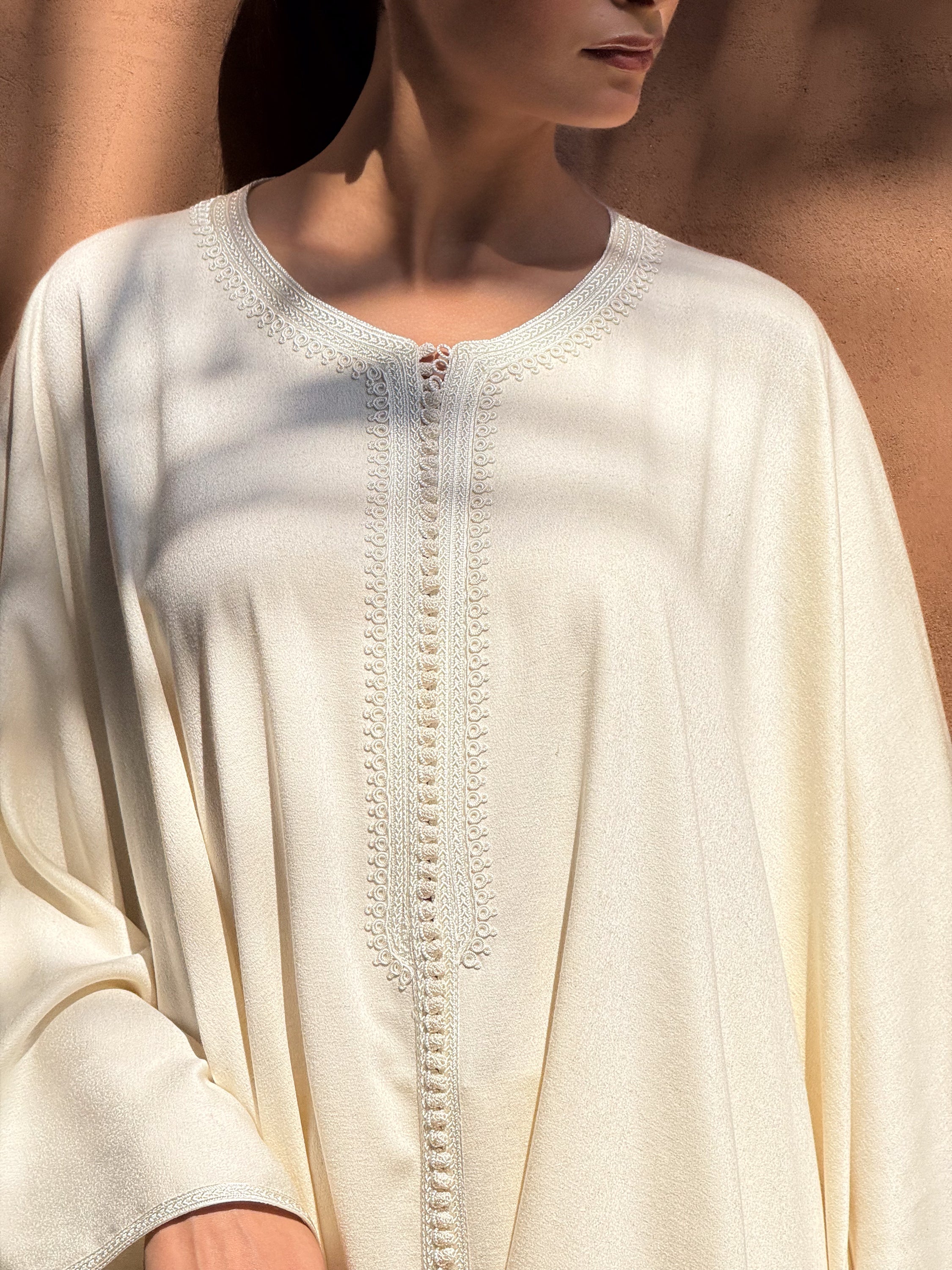 Zohraa Mlifa Embroidered Cape in Ivory