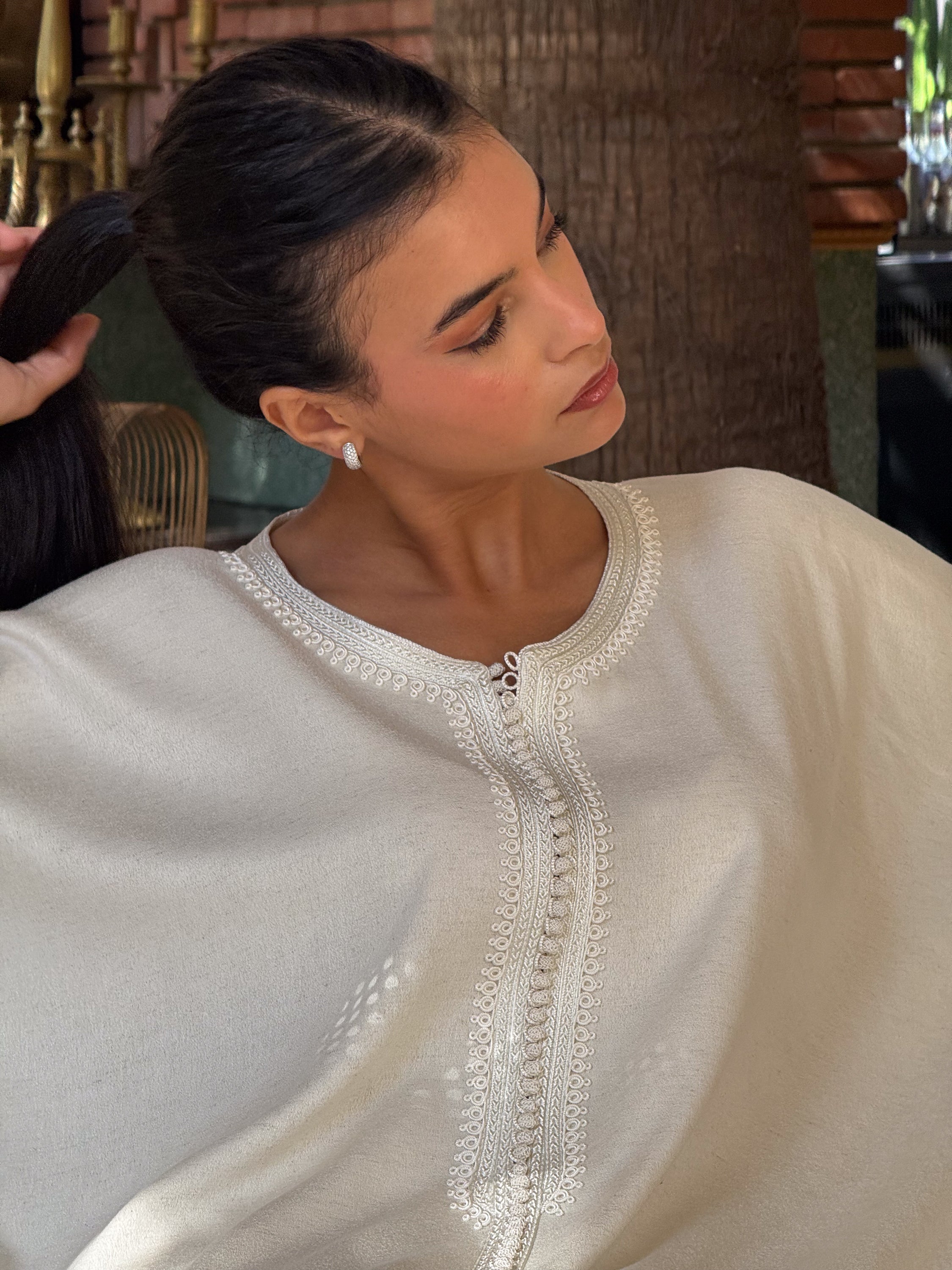 Zohraa Mlifa Embroidered Cape in Ivory