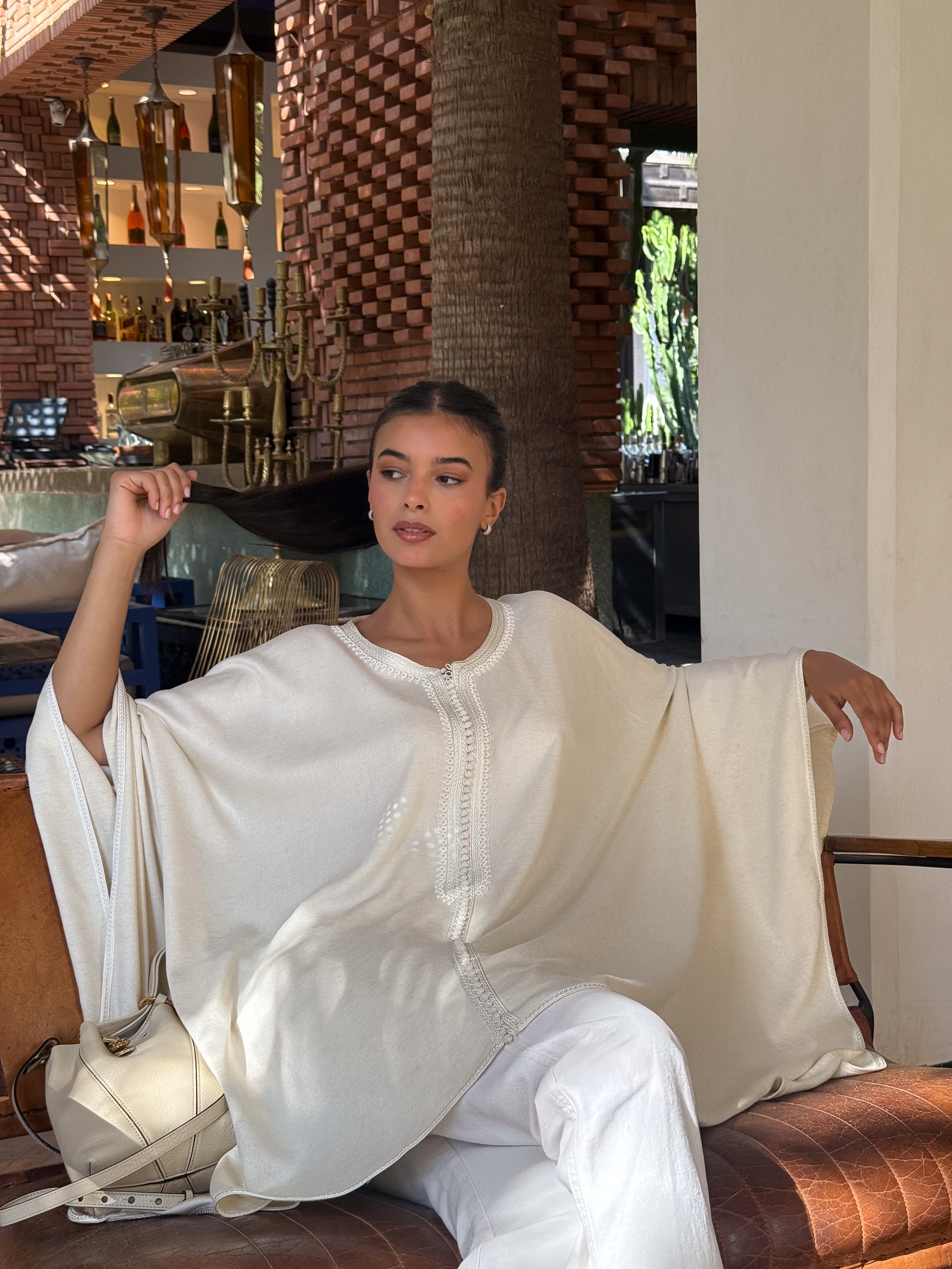 Zohraa Mlifa Embroidered Cape in Ivory