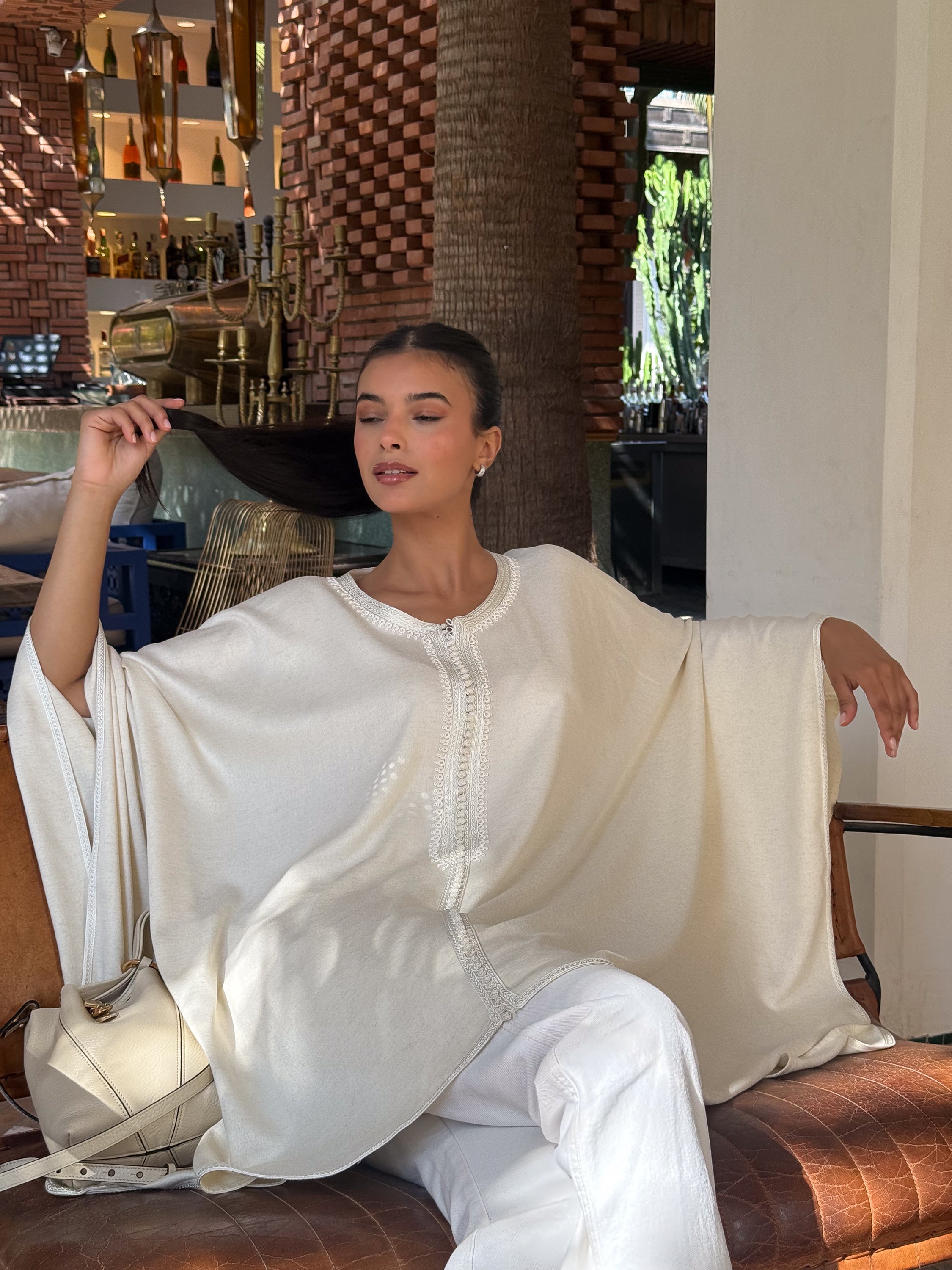 Zohraa Mlifa Embroidered Cape in Ivory