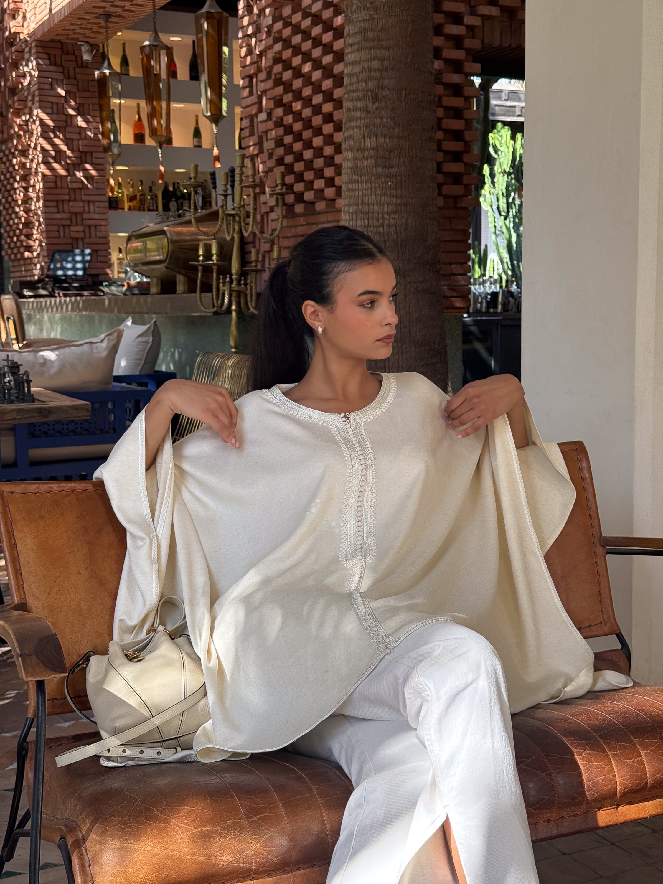 Zohraa Mlifa Embroidered Cape in Ivory