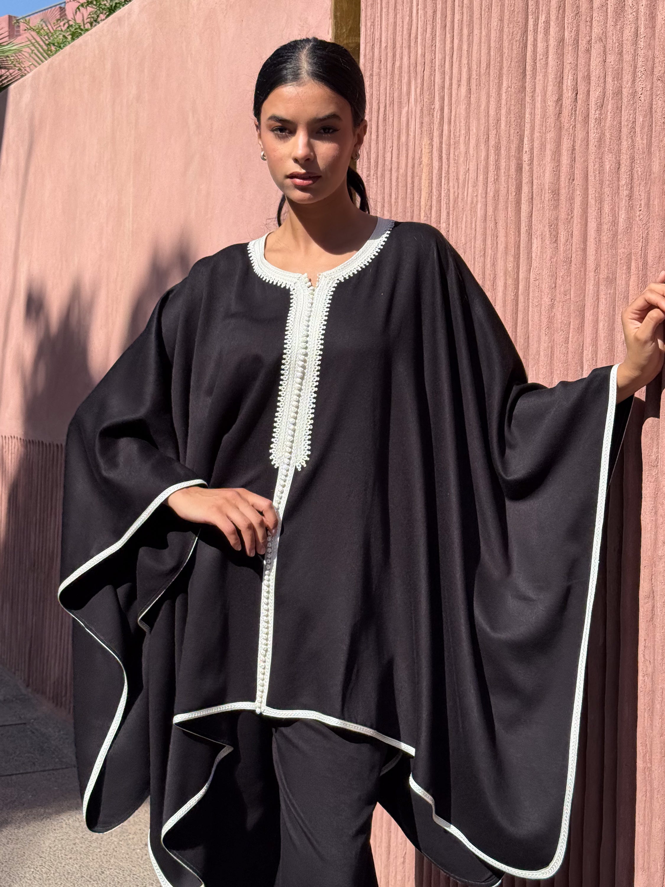 Zohraa Mlifa Embroidered Cape in Ivory