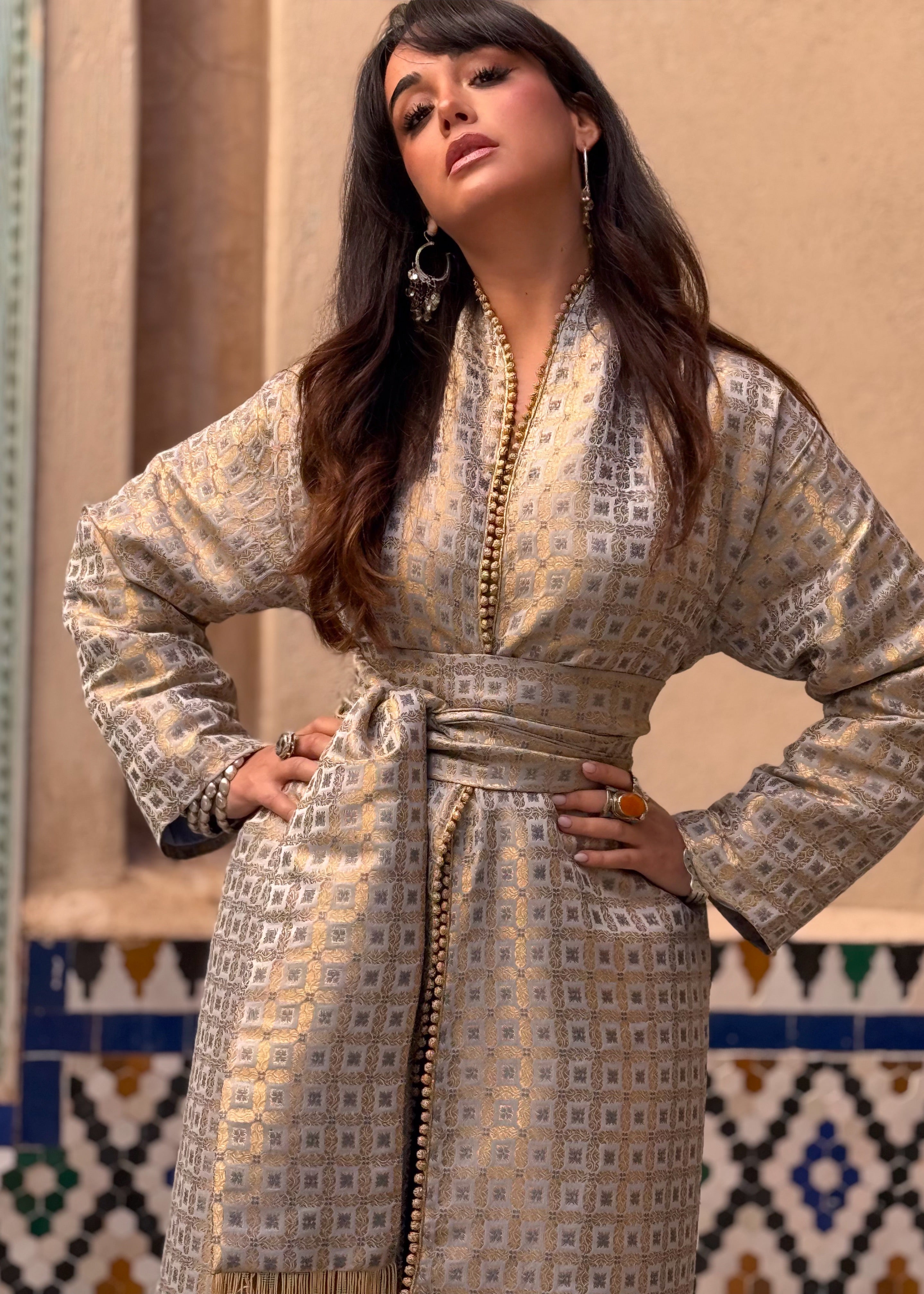 RAYNA SILK BROCADE KIMONO KAFTAN