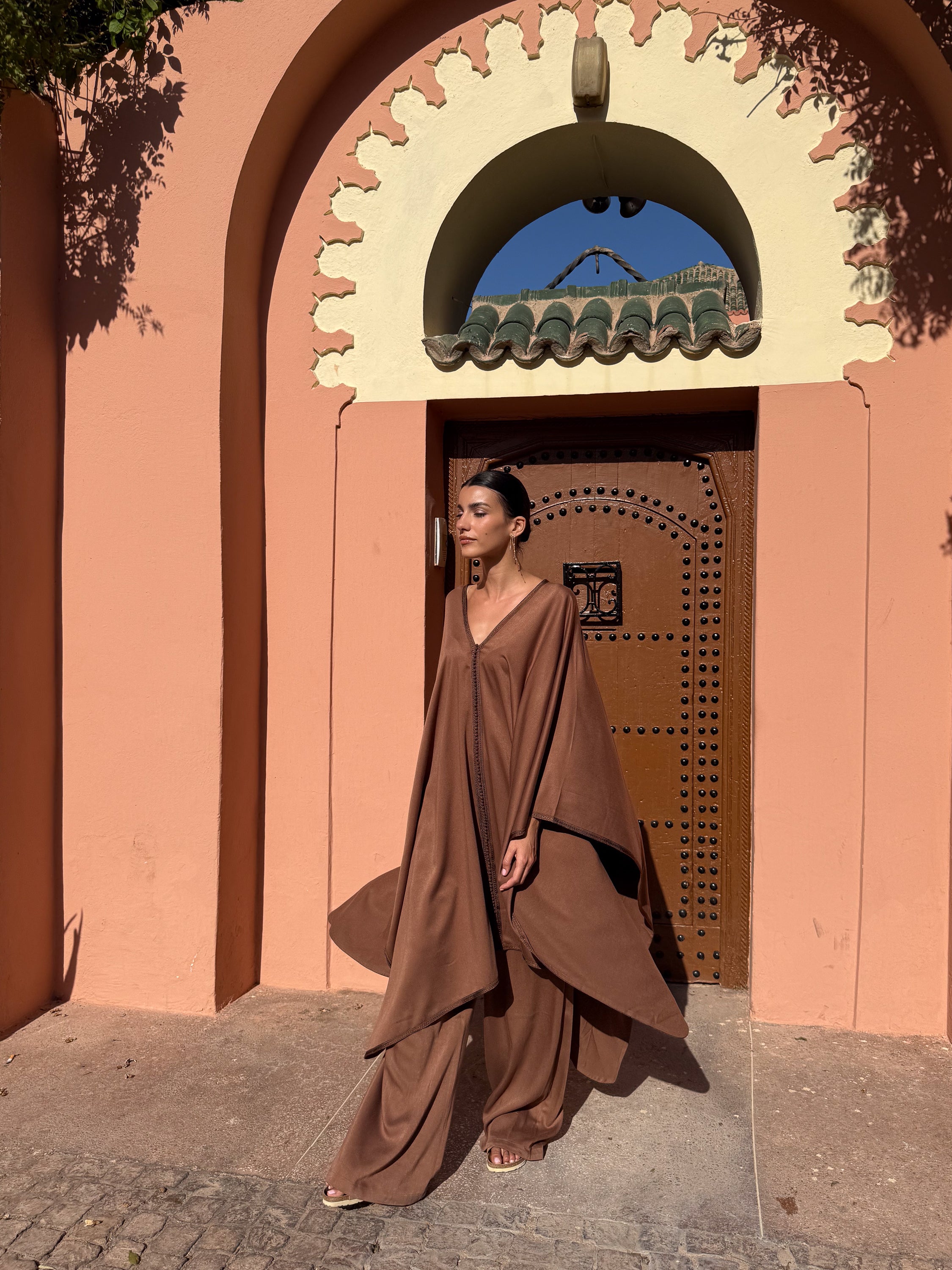 ZAHRA Handmade Embroidered Mlifa Cape & Pants Set