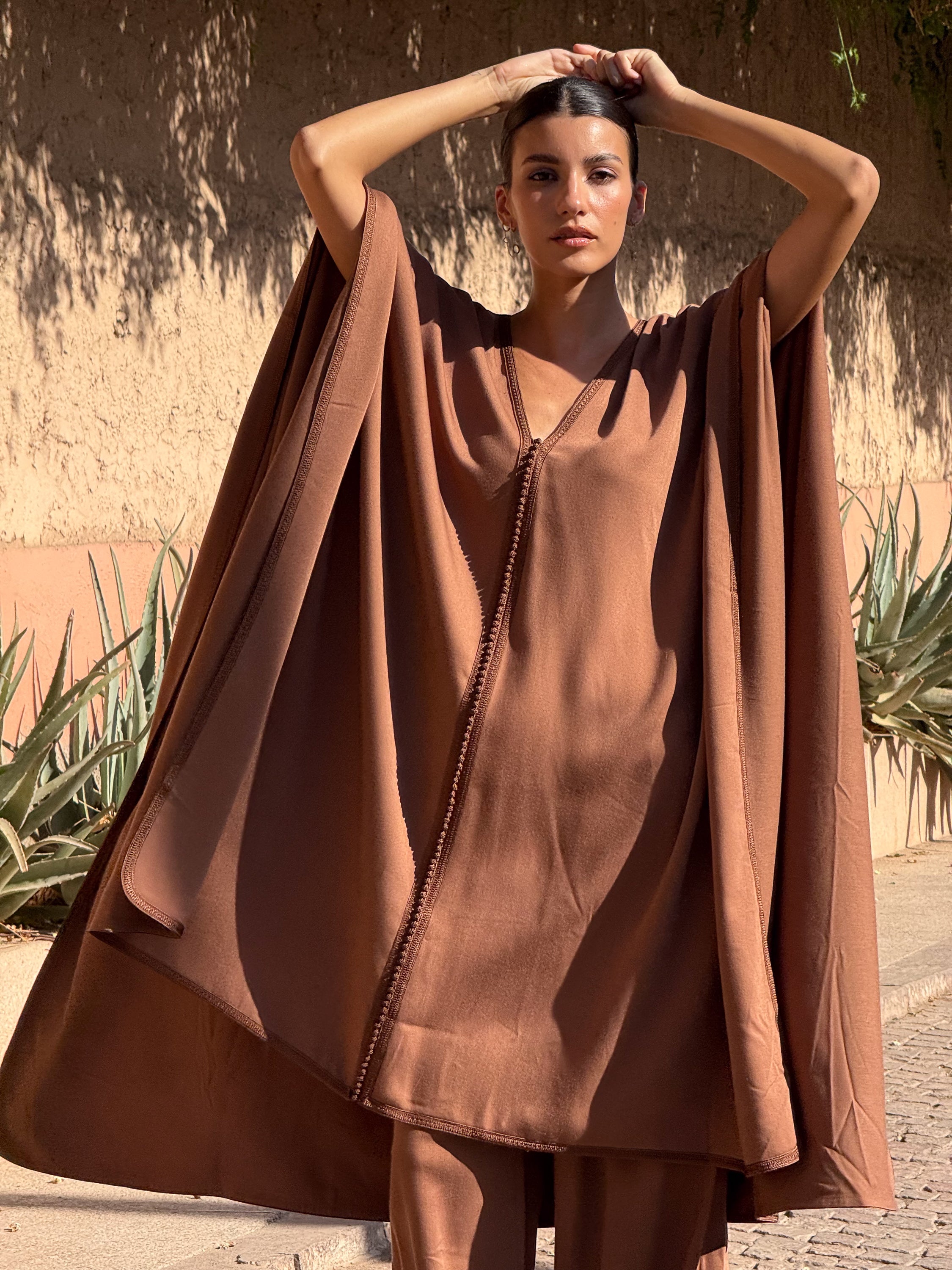 ZAHRA Handmade Embroidered Mlifa Cape & Pants Set