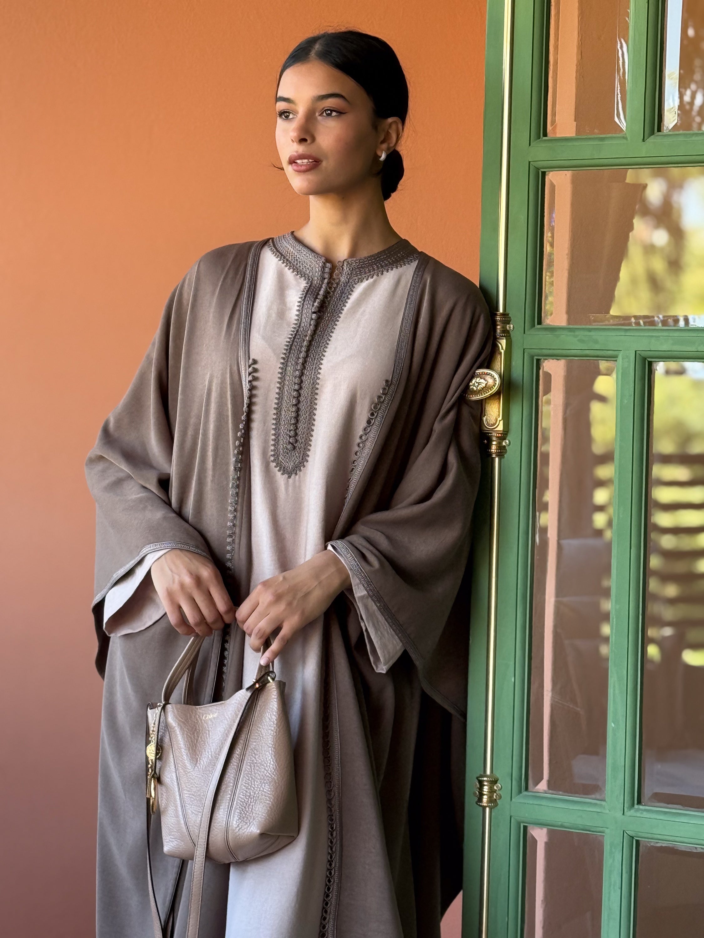 Najlaa Set – Linen Handmade Embroidered Two-Piece Kaftan