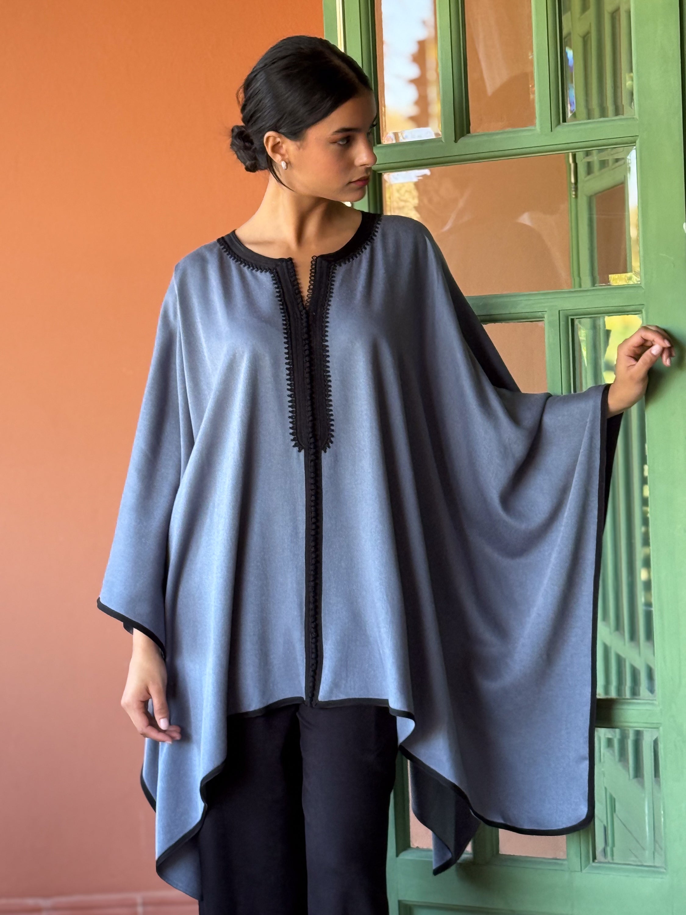 Zohraa Mlifa Embroidered Cape in Ivory