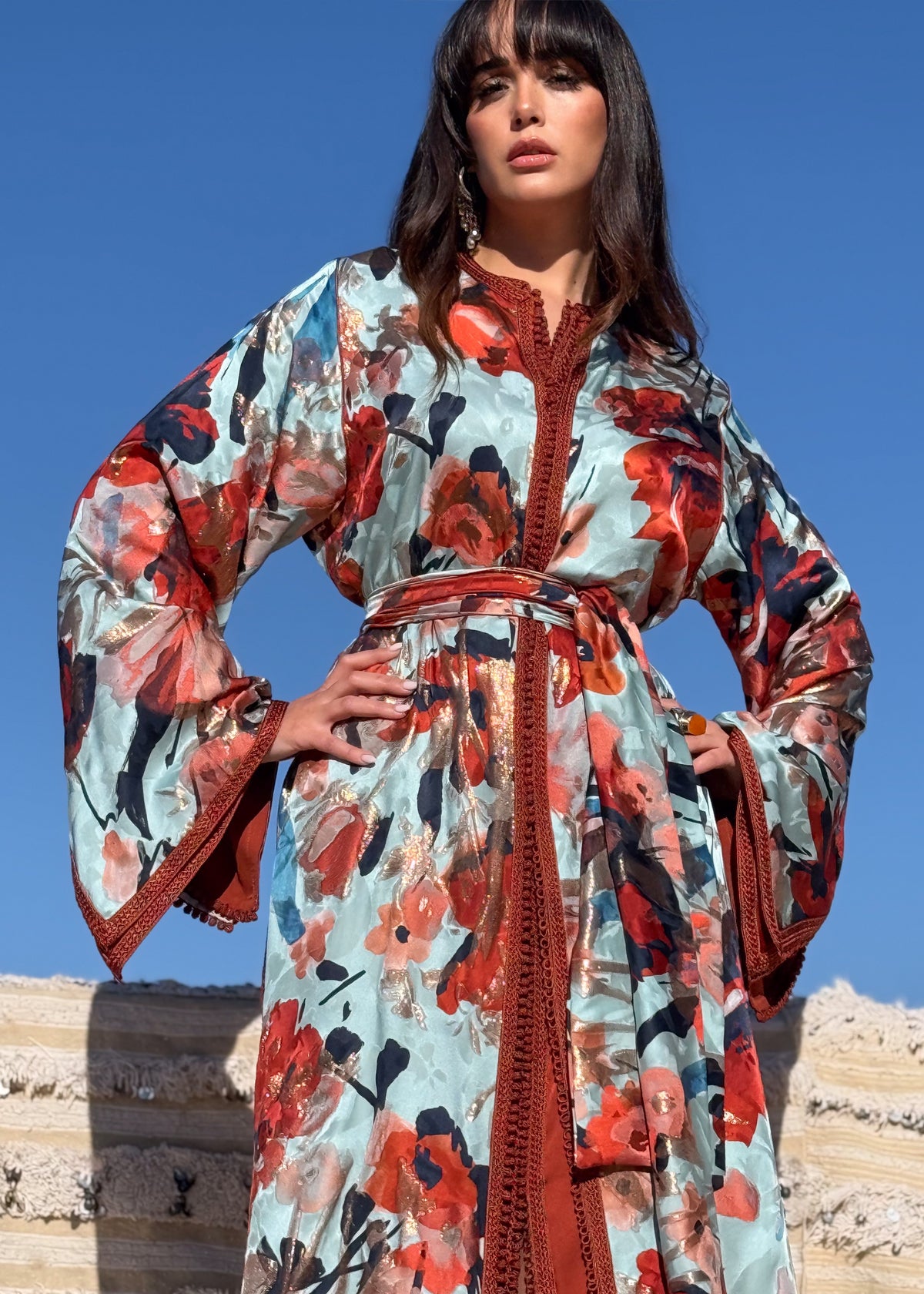 Rawiya Two-Piece Silk Kaftan by Moroccan Touch