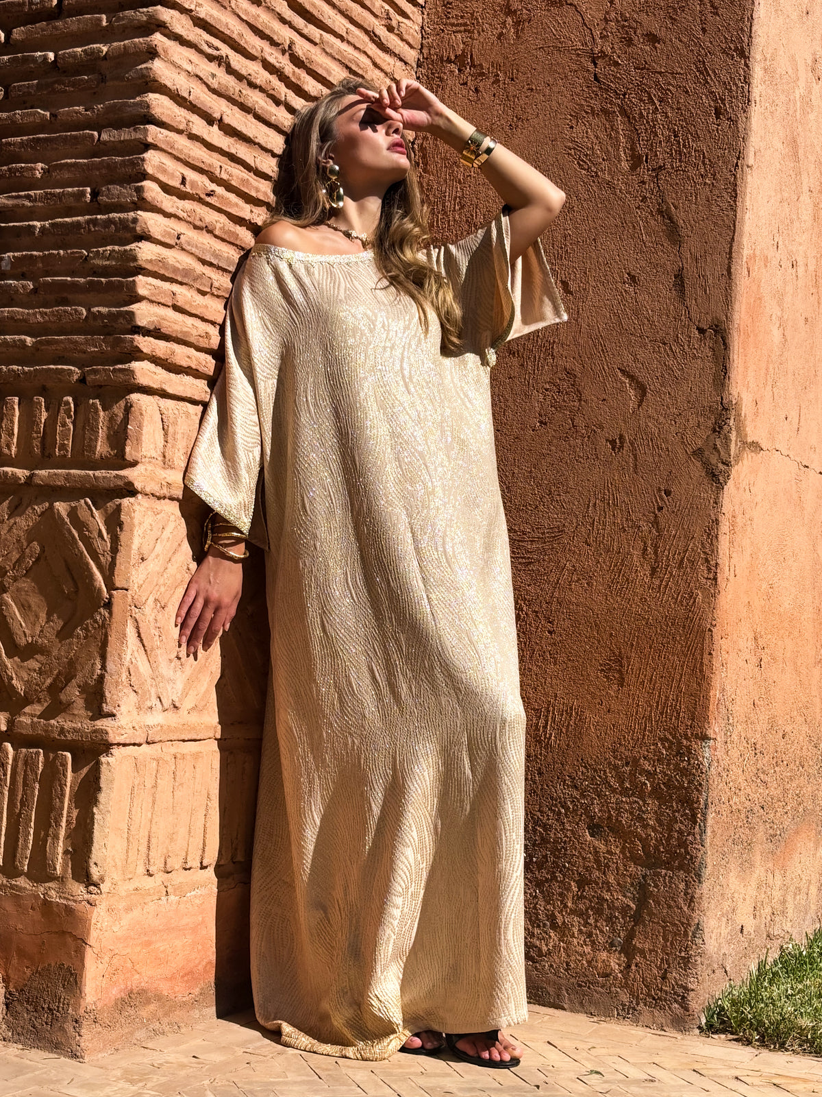 Sahara Golden Jacquard Kaftan by Moroccan Touch