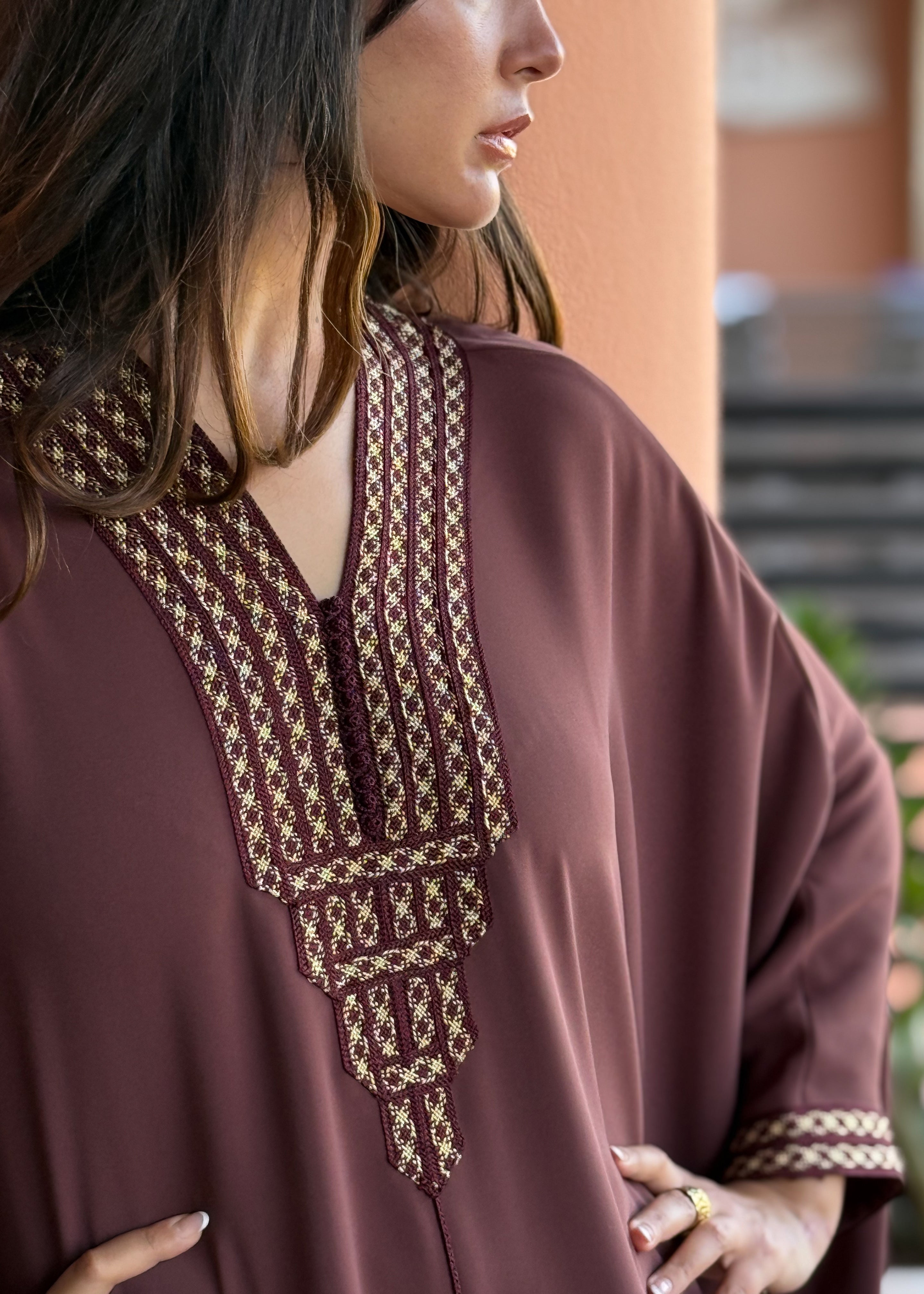 SAHAR OVERSIZED CREPE KAFTAN WITH STATEMENT NECKLINE
