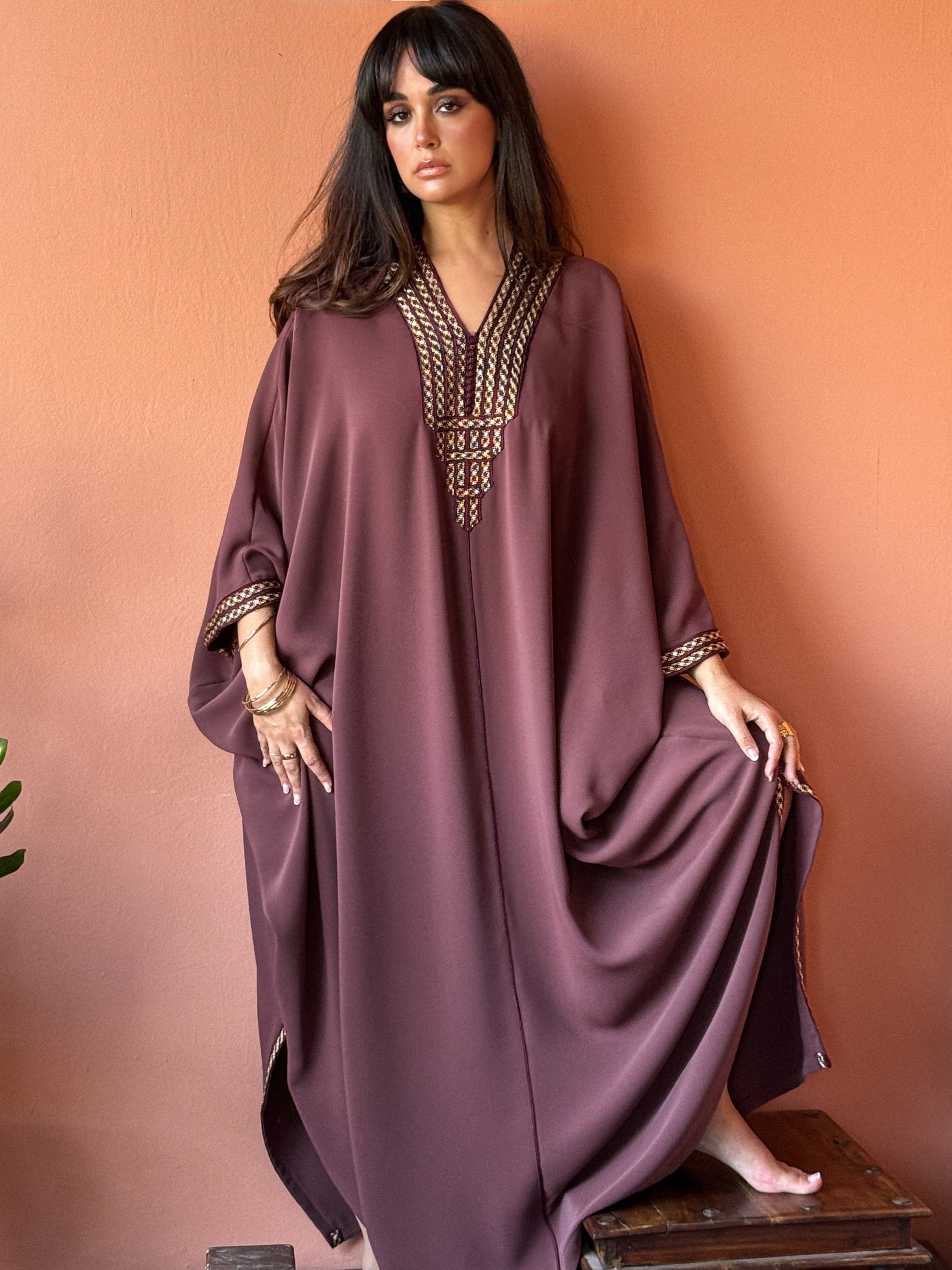 SAHAR OVERSIZED CREPE KAFTAN WITH STATEMENT NECKLINE