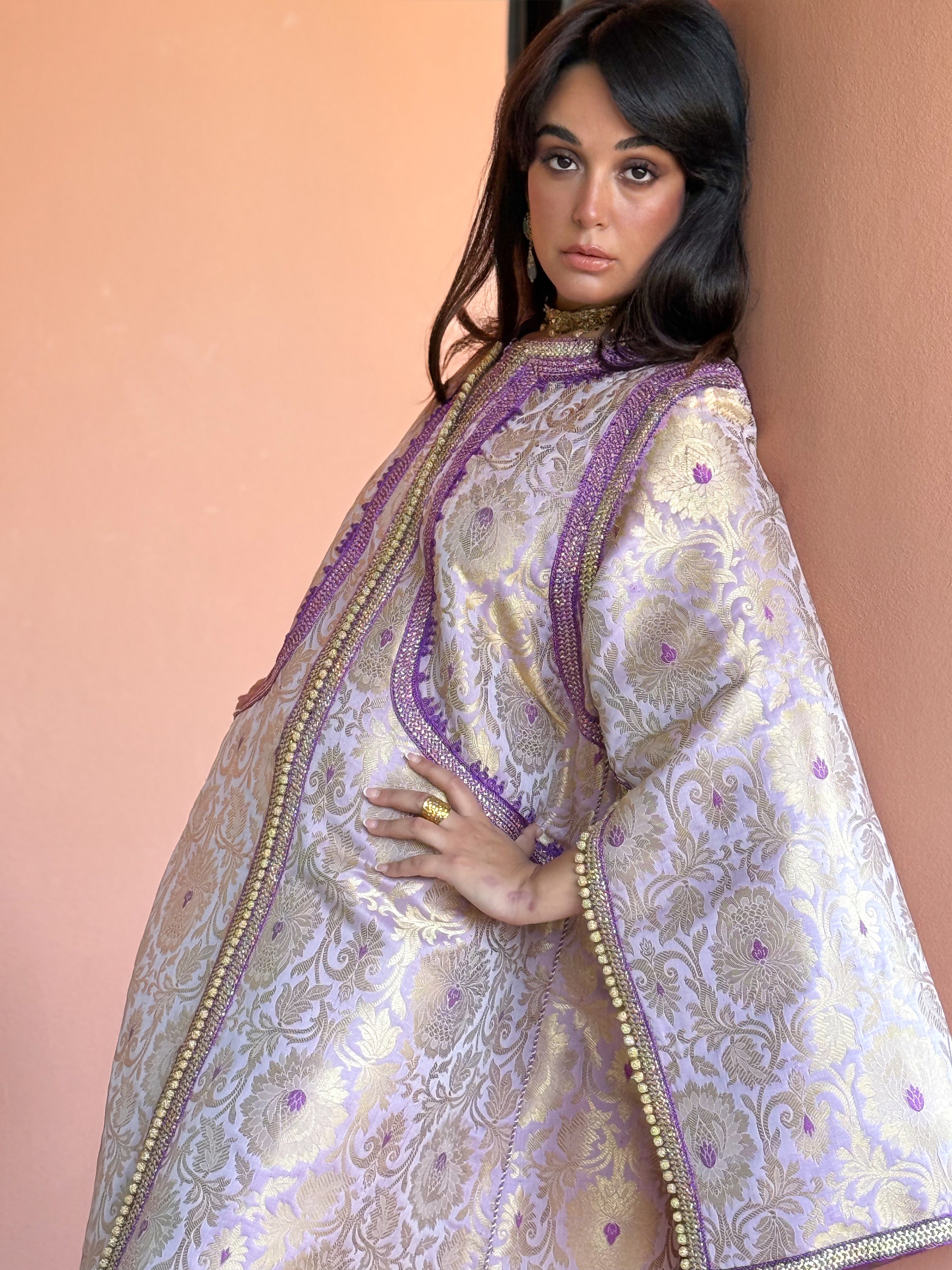 RAWIA SILK BROCADE KAFTAN WITH HANDMADE EMBROIDERIES