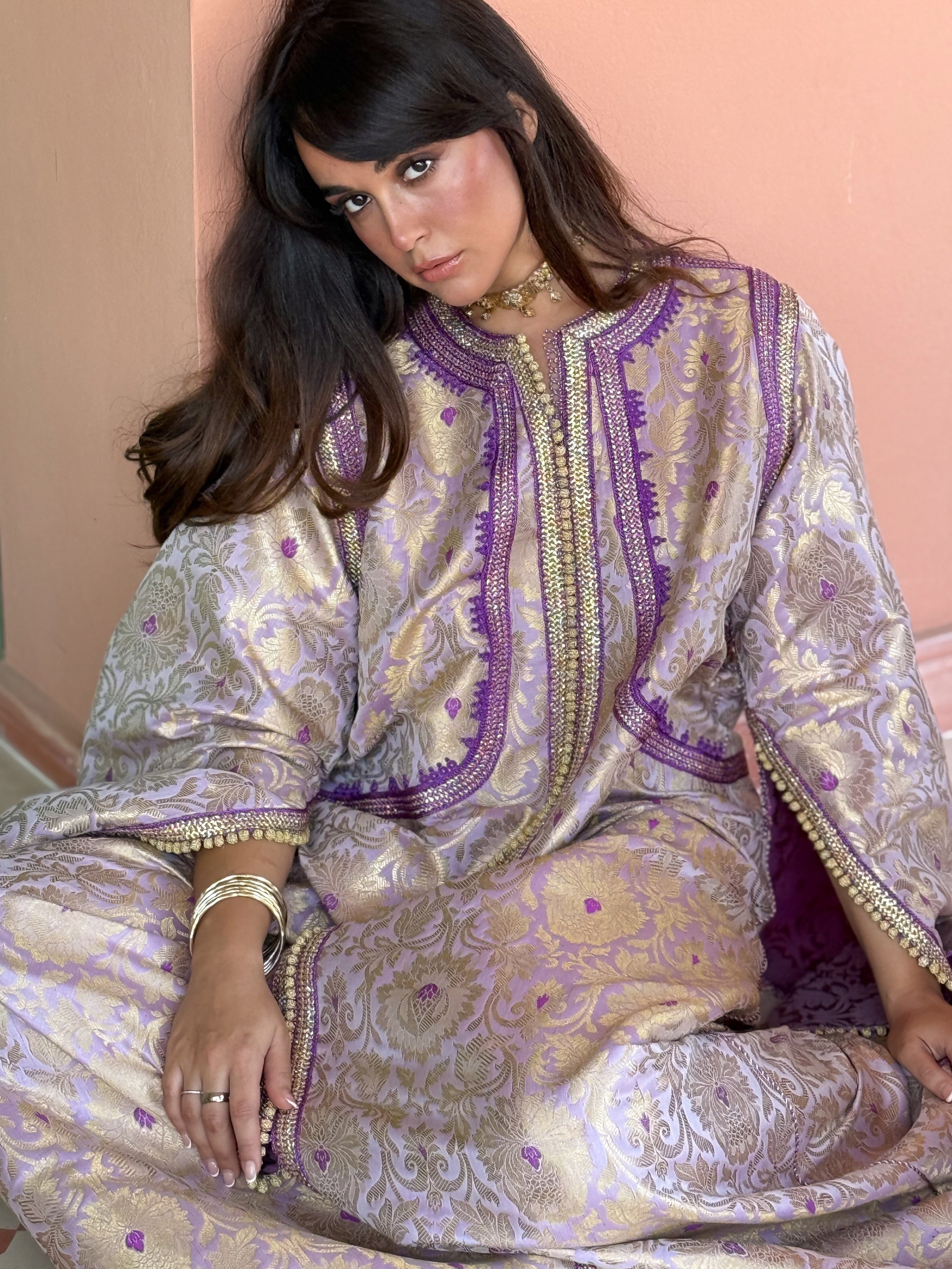 RAWIA SILK BROCADE KAFTAN WITH HANDMADE EMBROIDERIES