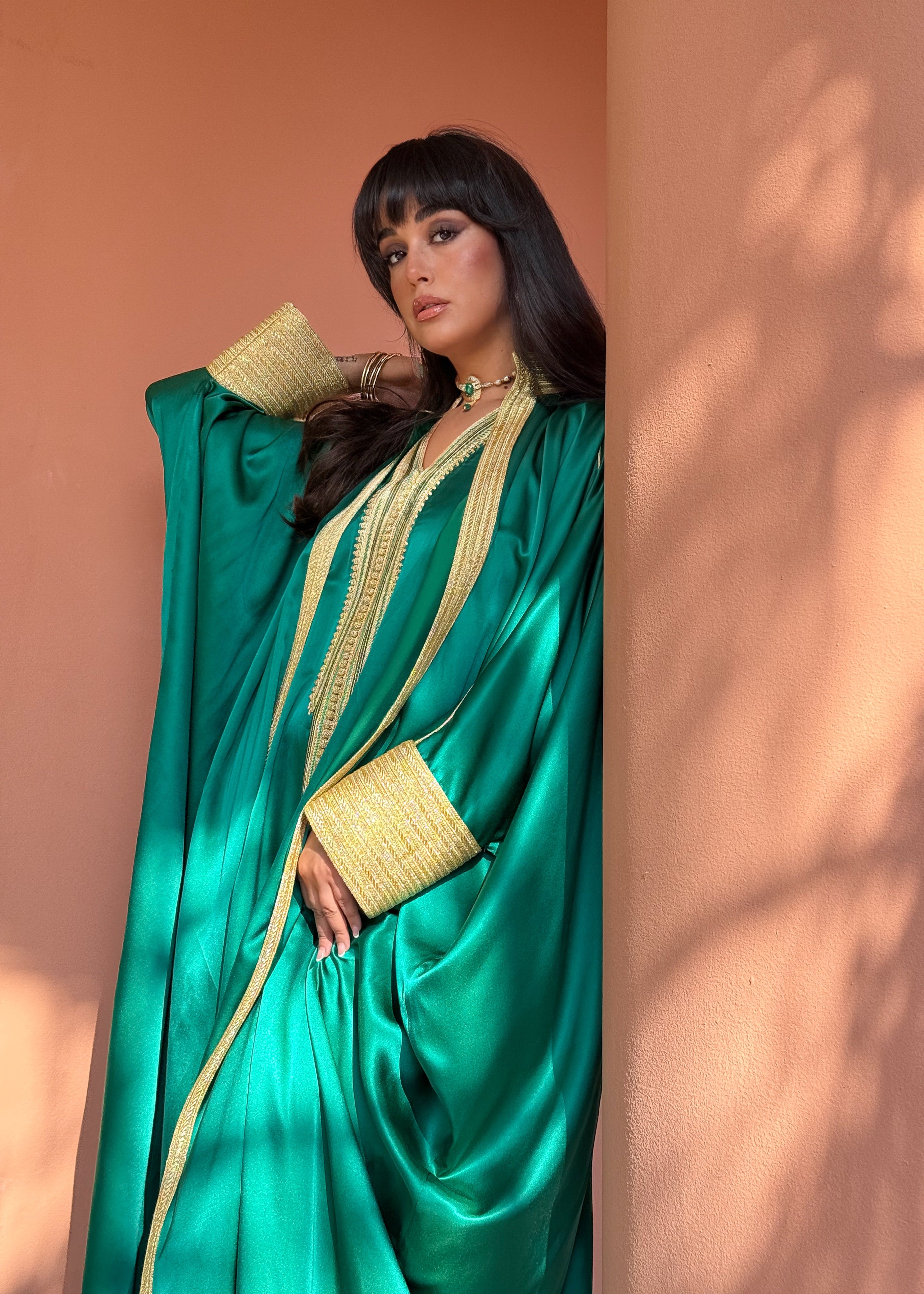 SONDUS SILK TWO-PIECE EMERALD KAFTAN