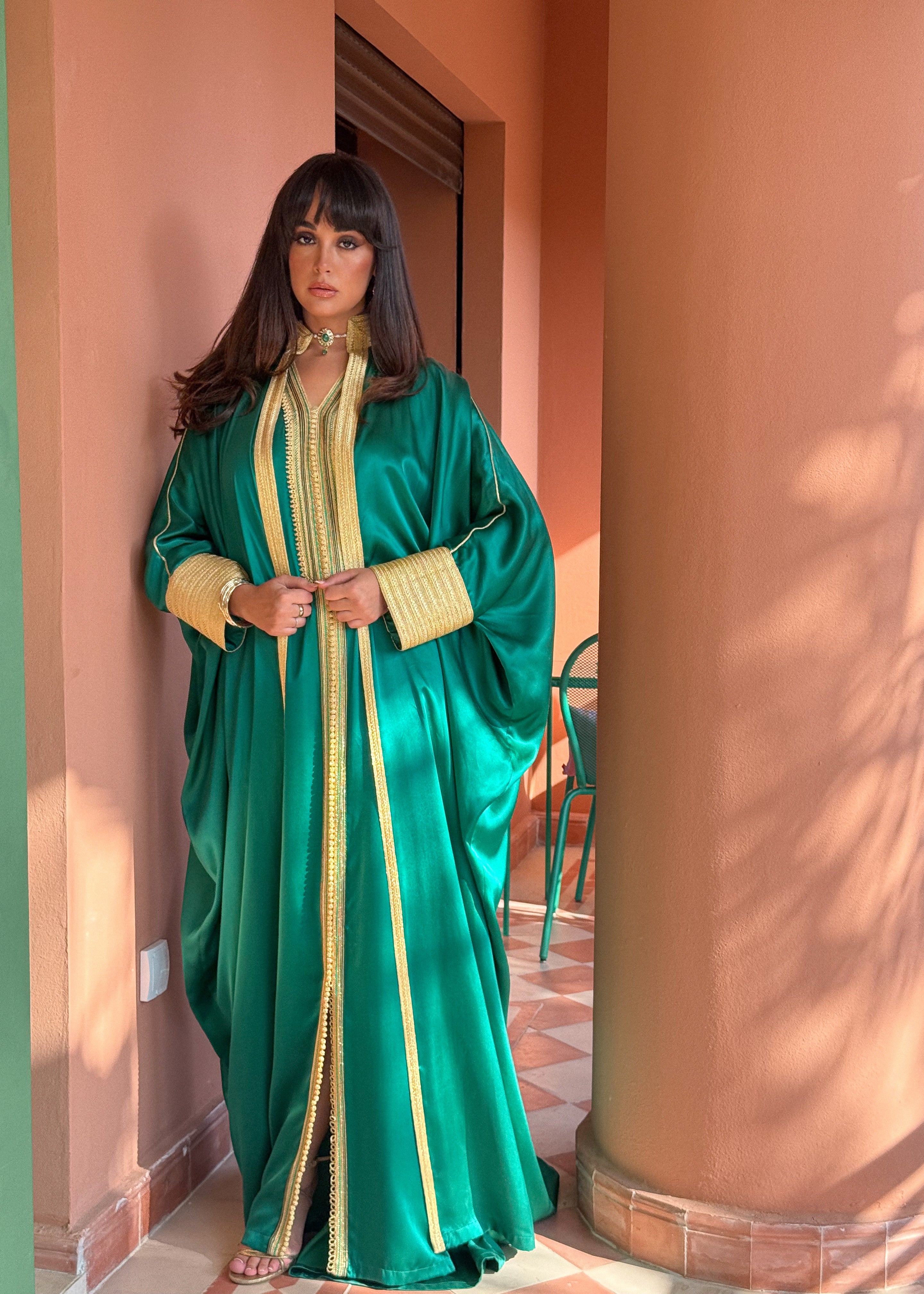 SONDUS SILK TWO-PIECE EMERALD KAFTAN