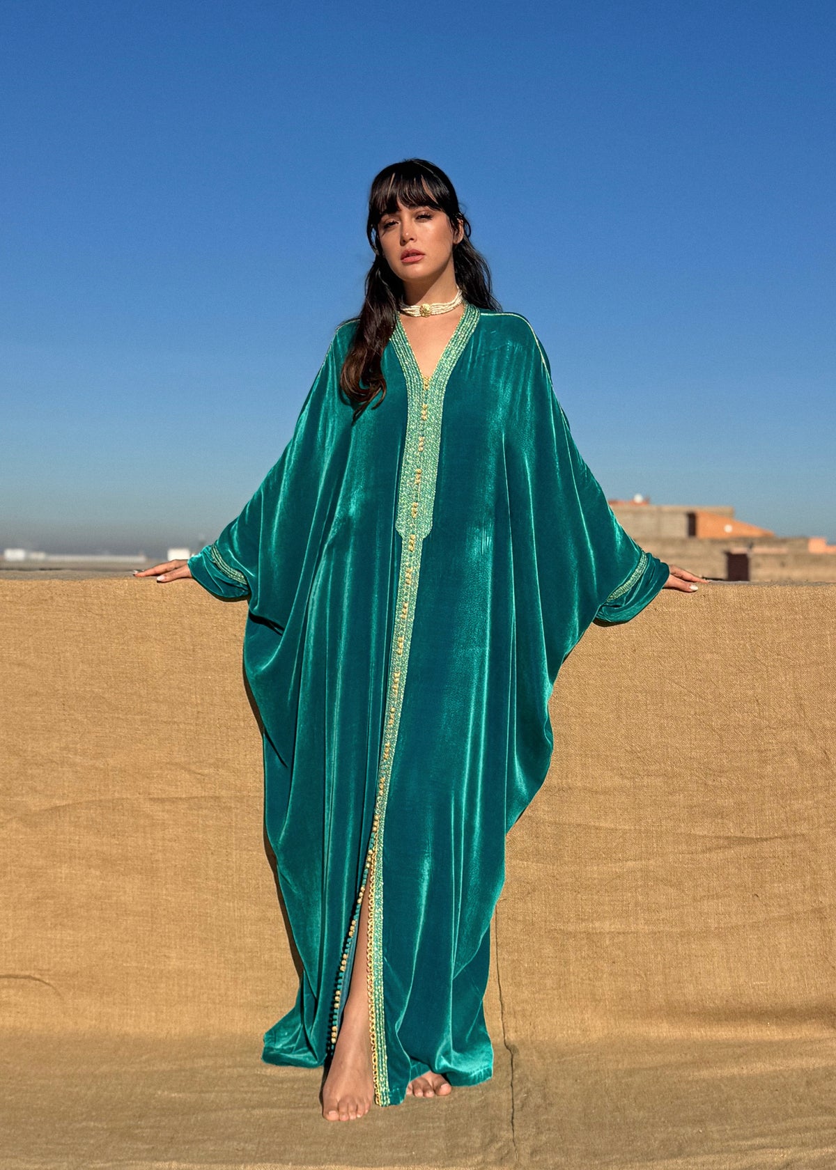 Fawaz Silk Velvet Kaftan by Moroccan Touch