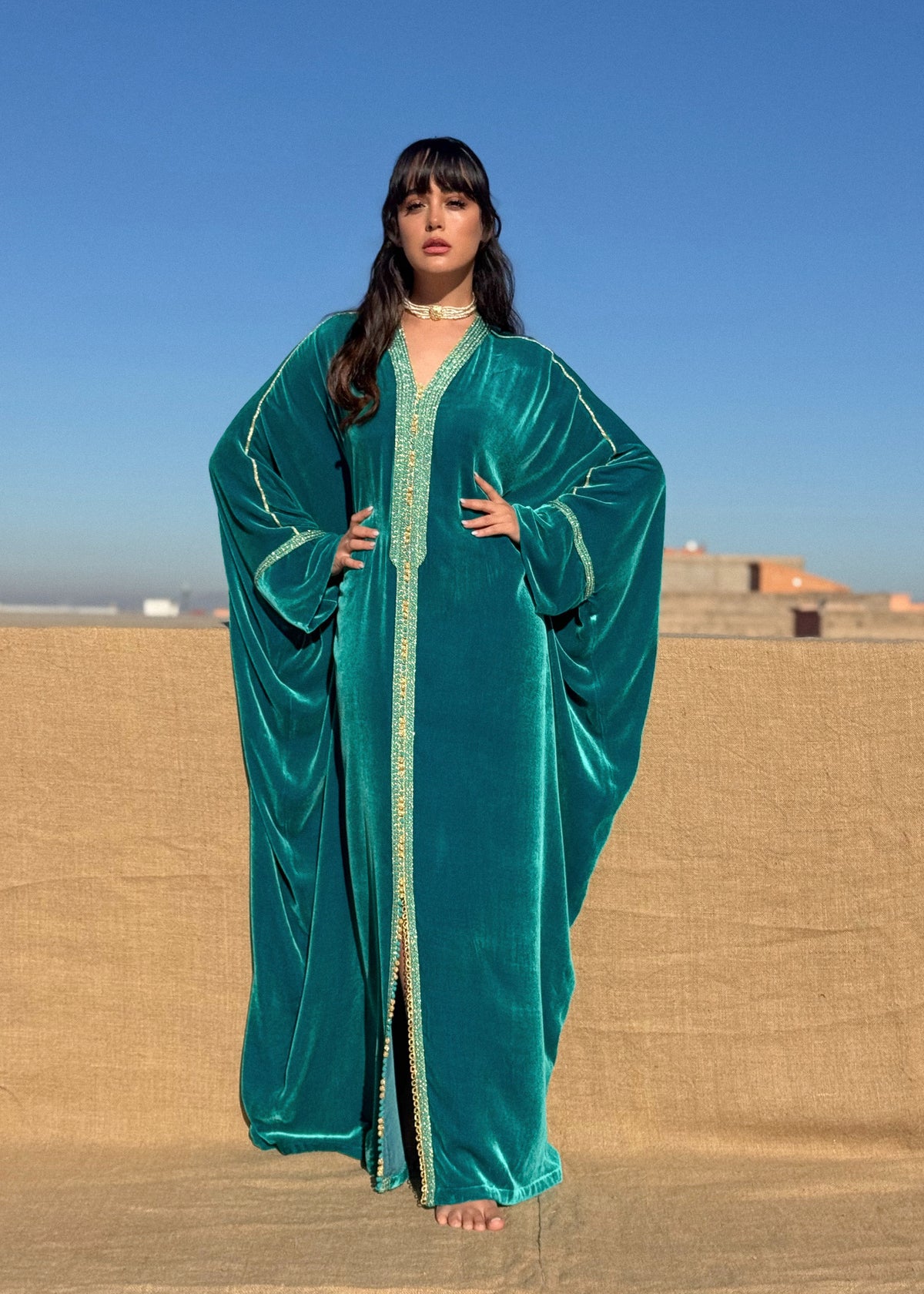 Fawaz Silk Velvet Kaftan by Moroccan Touch