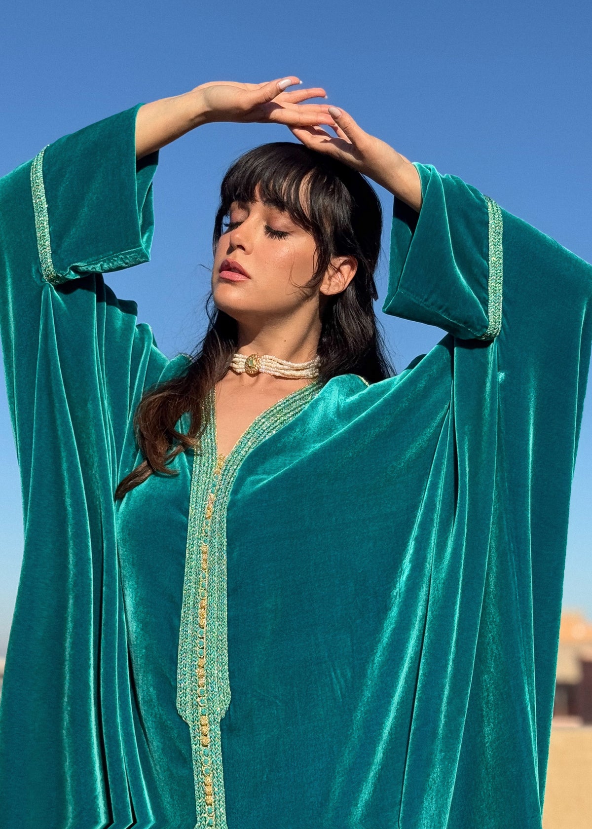 Fawaz Silk Velvet Kaftan by Moroccan Touch