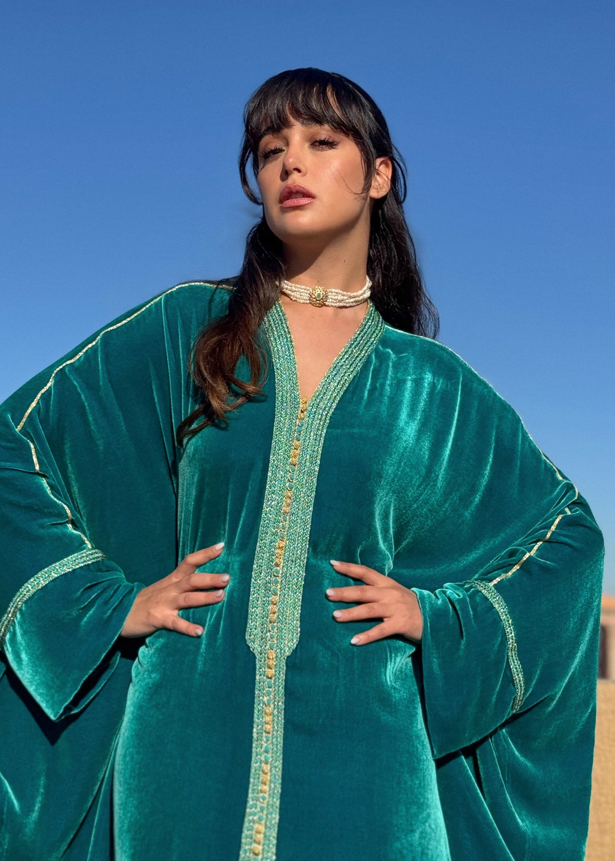 Fawaz Silk Velvet Kaftan by Moroccan Touch