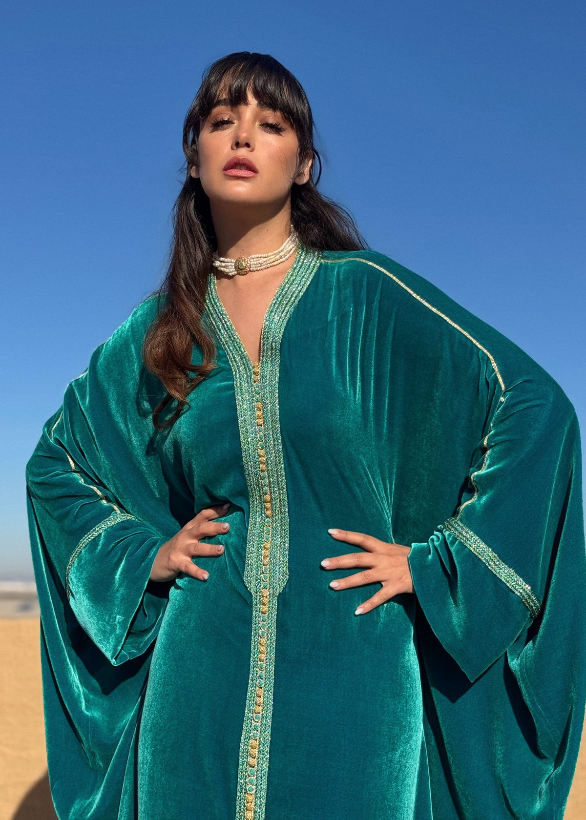 Fawaz Silk Velvet Kaftan by Moroccan Touch