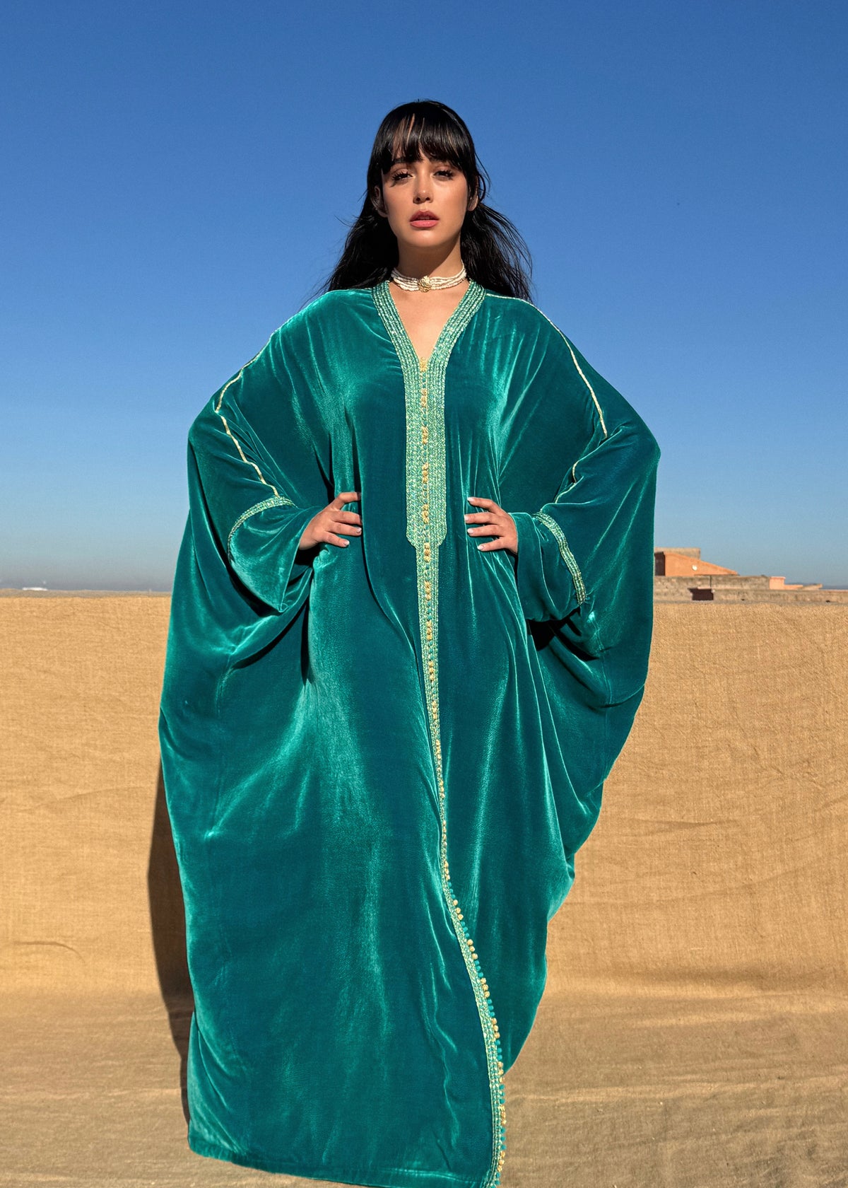 Fawaz Silk Velvet Kaftan by Moroccan Touch