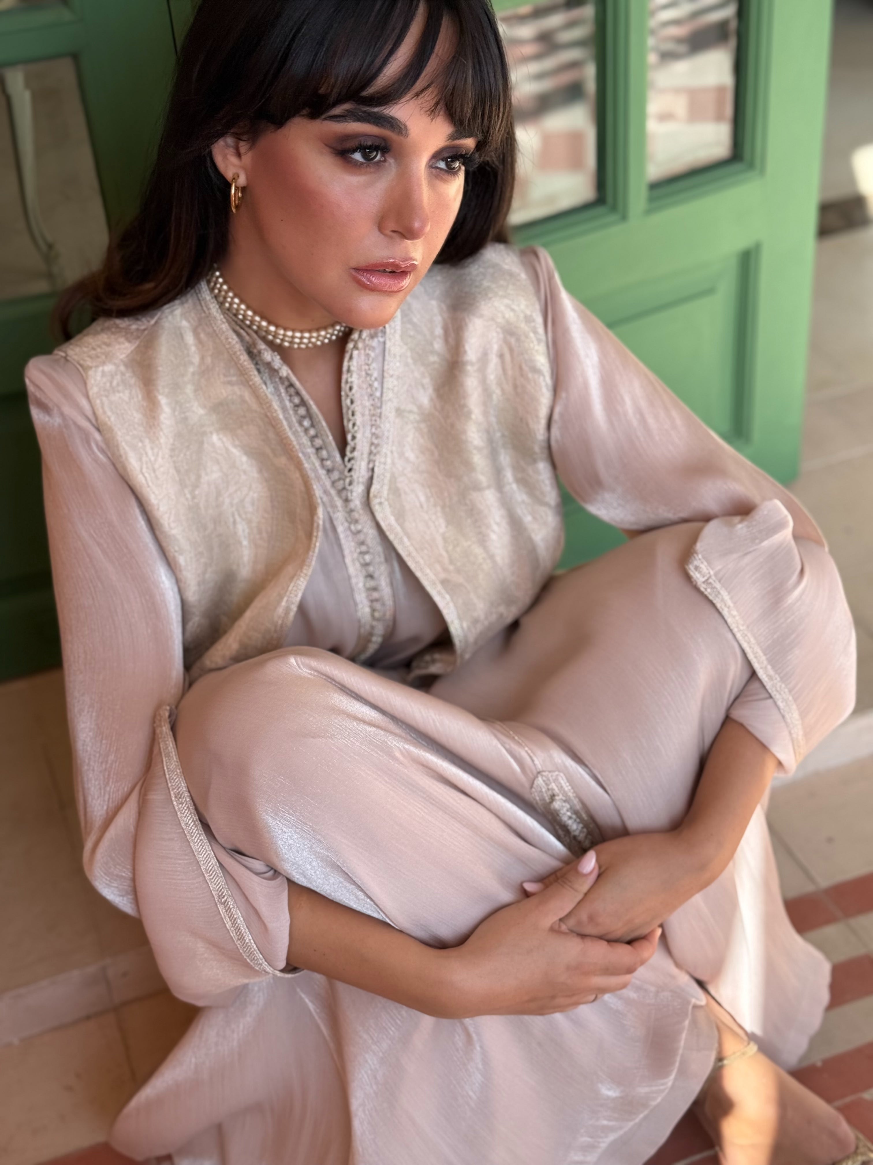 JAWAHER TWO-PIECE SET : HAND EMBROIDERED KAFTAN AND GILET