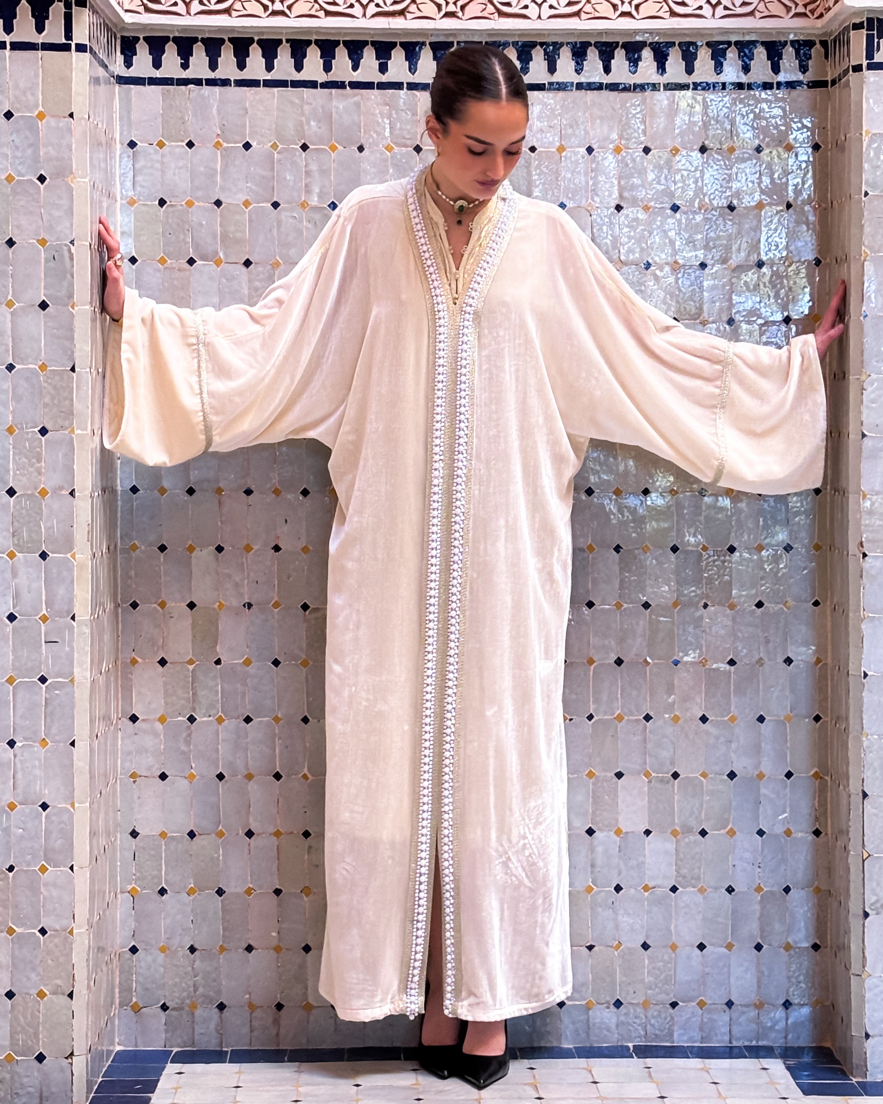 YASNA SILK VELVET PEARLS KAFTAN