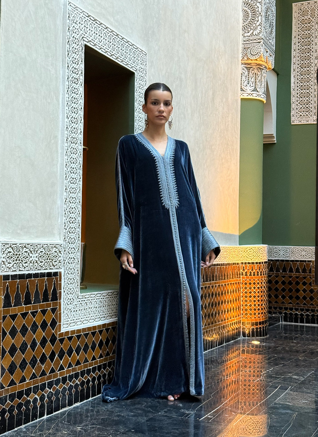 TASNIRA SILK VELVET KAFTAN