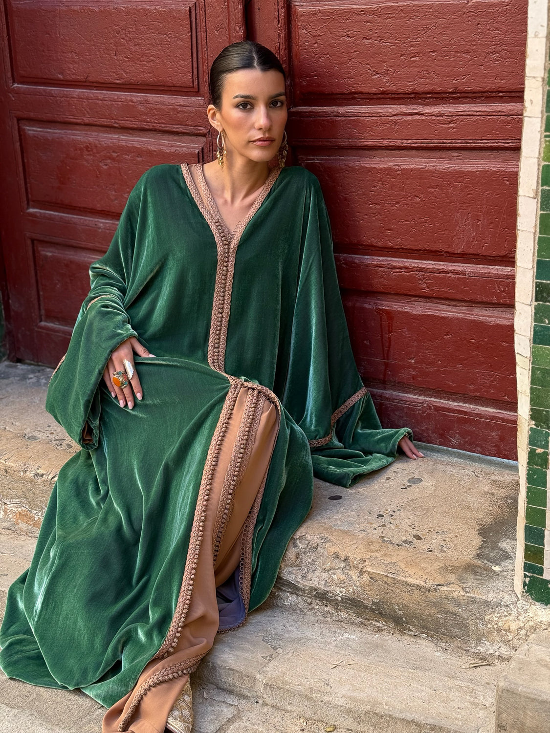 AIDA TWO-PIECE SILK VELVET KAFTAN