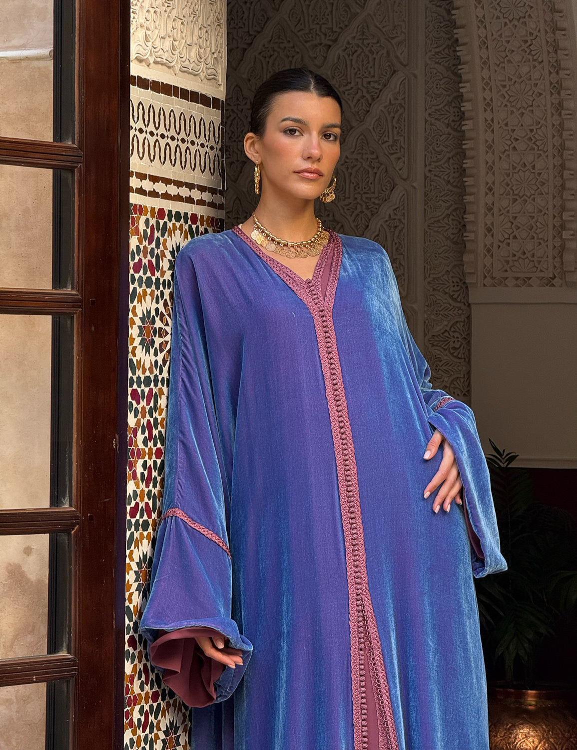 BASMA TWO-PIECE SILK VELVET KAFTAN