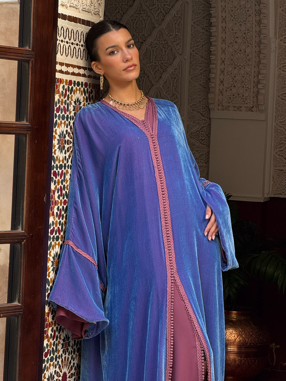 BASMA TWO-PIECE SILK VELVET KAFTAN