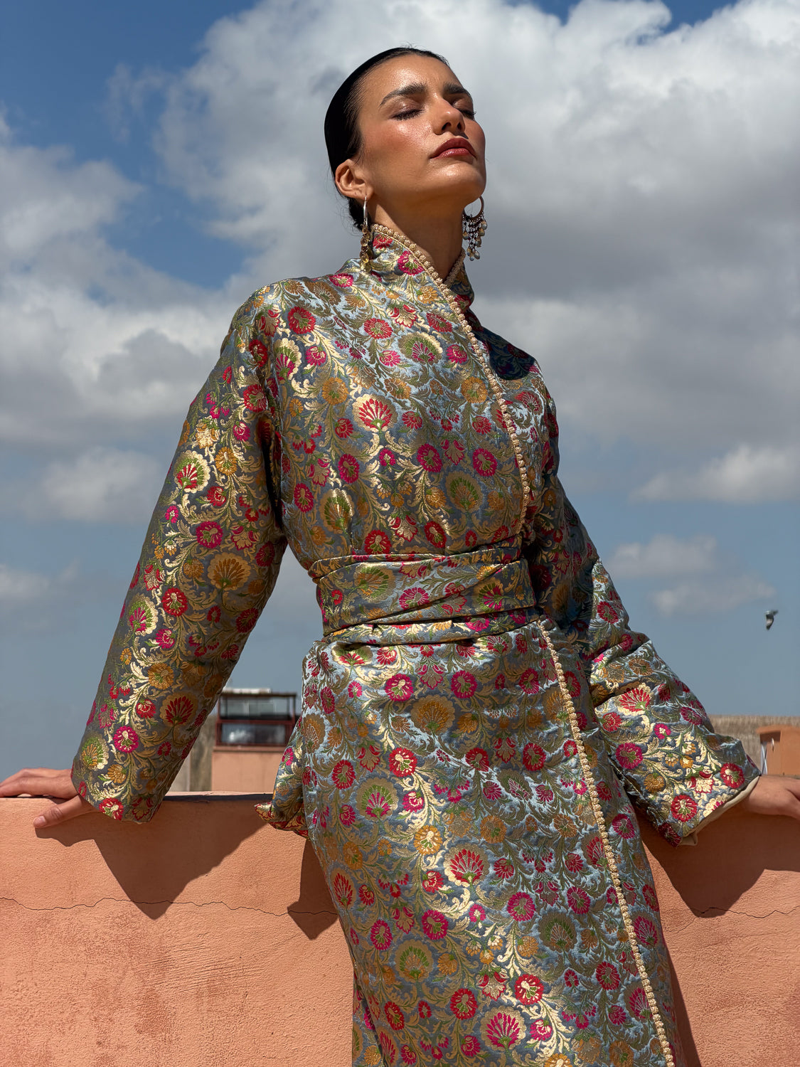 Soundouss Silk Floral Kaftan Kimono by Moroccan Touch