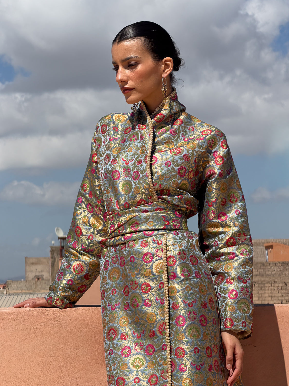 Soundouss Silk Floral Kaftan Kimono by Moroccan Touch