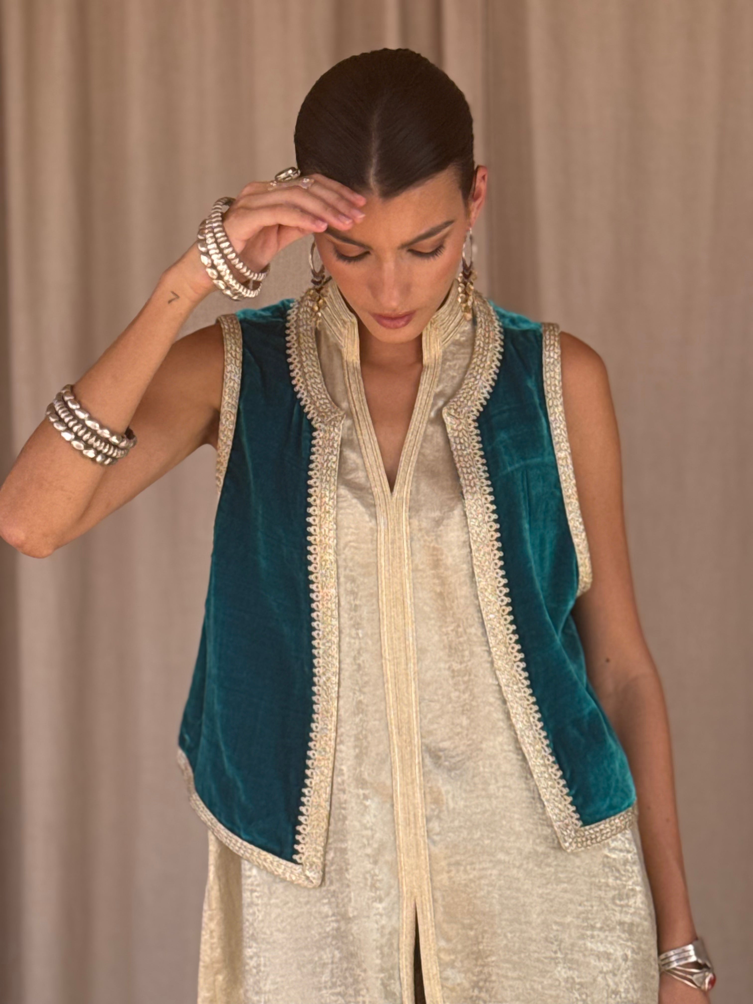 Atyaf Silk Velvet Gilet by Moroccan Touch